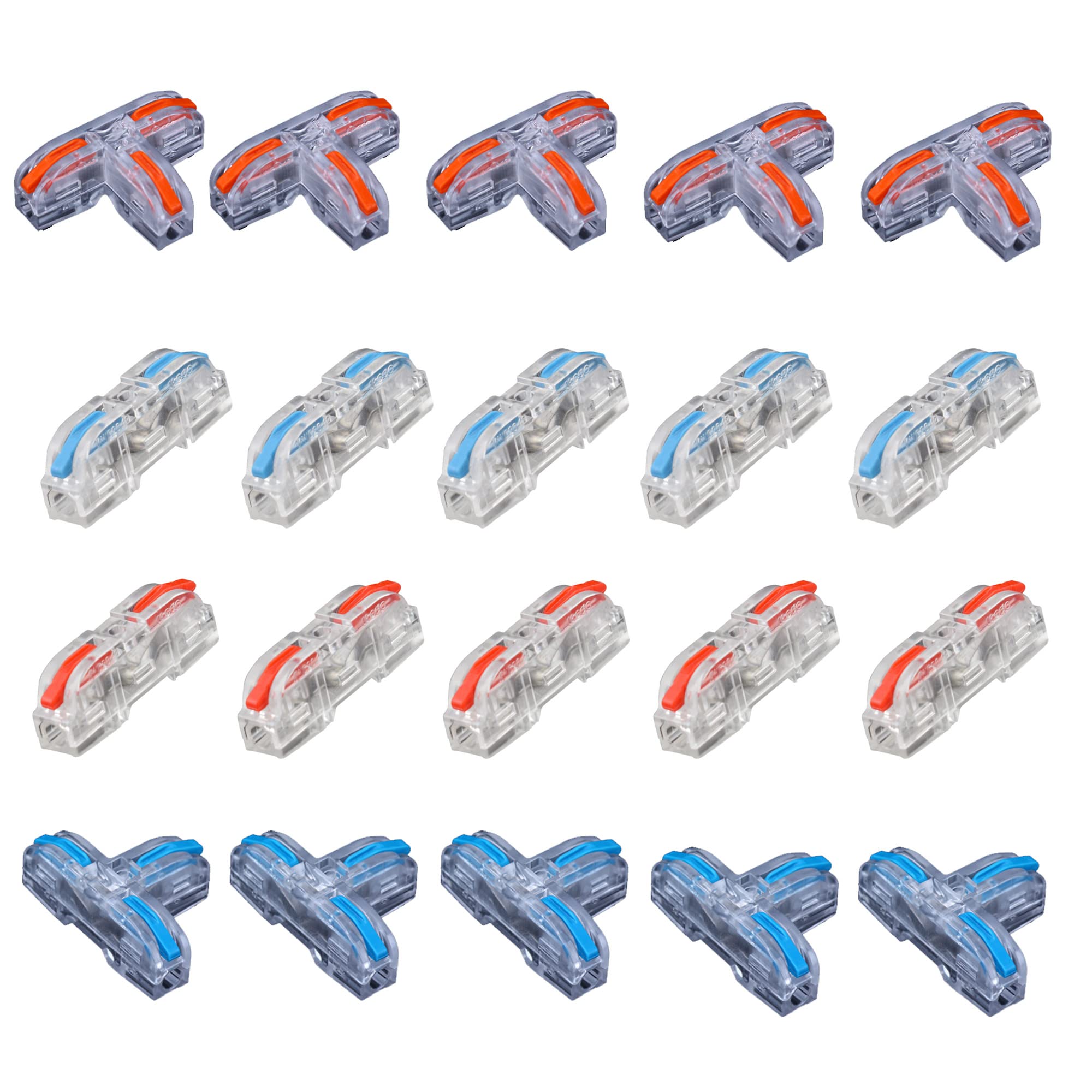 20Pcs Wire Connectors with Colored levers, include 10 pcs T-Type Wire Connector and 10 pcs Compact Wire Conductor Connectors,DIY Splicing into 2/3/4/5