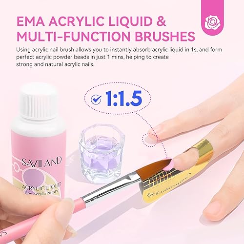 Miniatura 5 de Saviland Kit de uñas acrílicas con taladro y luz UV  Polvo acrílico transparente blanco rosa acrílico líquido negro, rojo y blanco, herramientas de