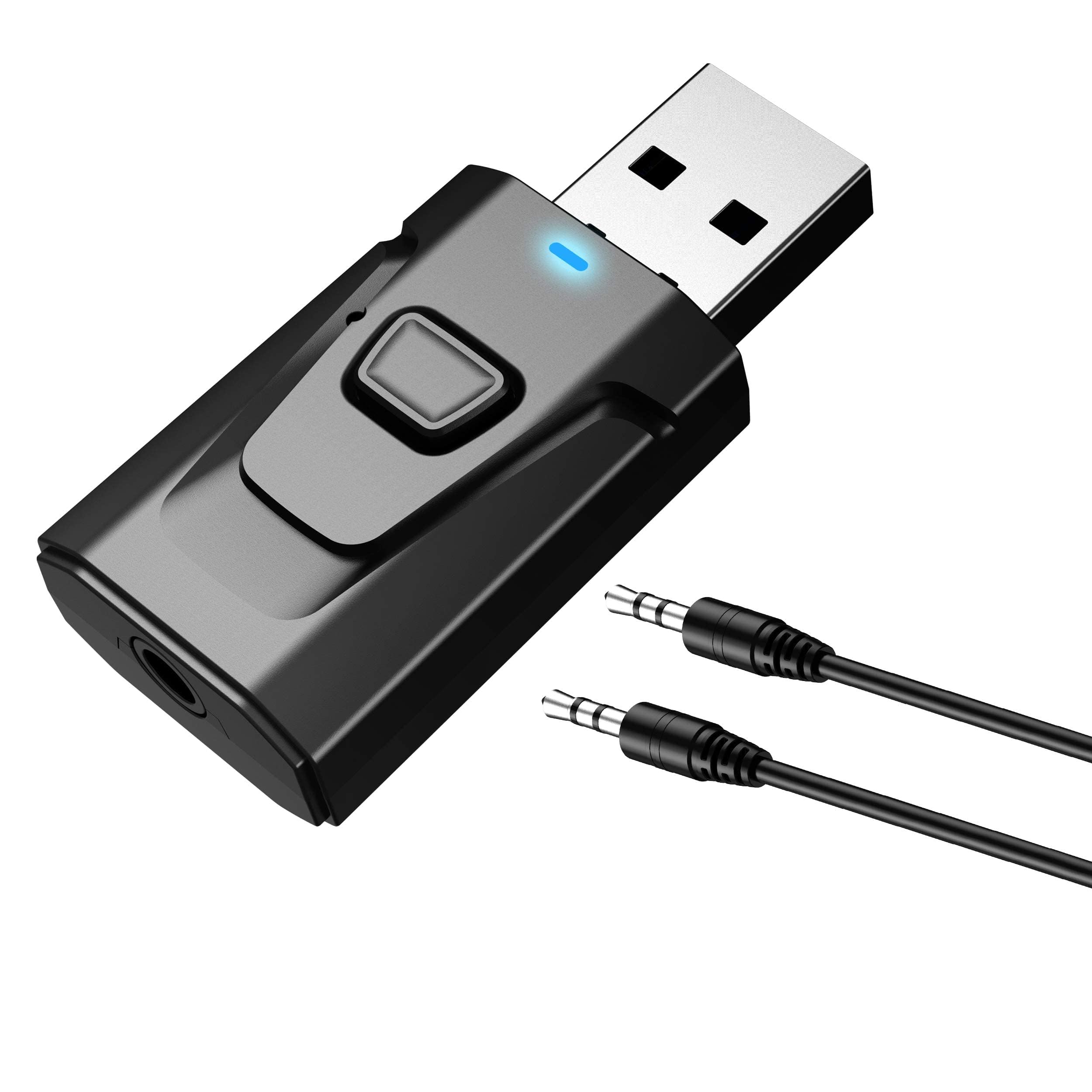 Khazna USB Bluetooth 5.0 Transmitter Receiver, 4 in 1 Mini Wireless Audio Adapter, 3.5mm Bluetooth Adapter Car Bluetooth Receiver for TV PC Headphone Speaker Car/Home Stereo System