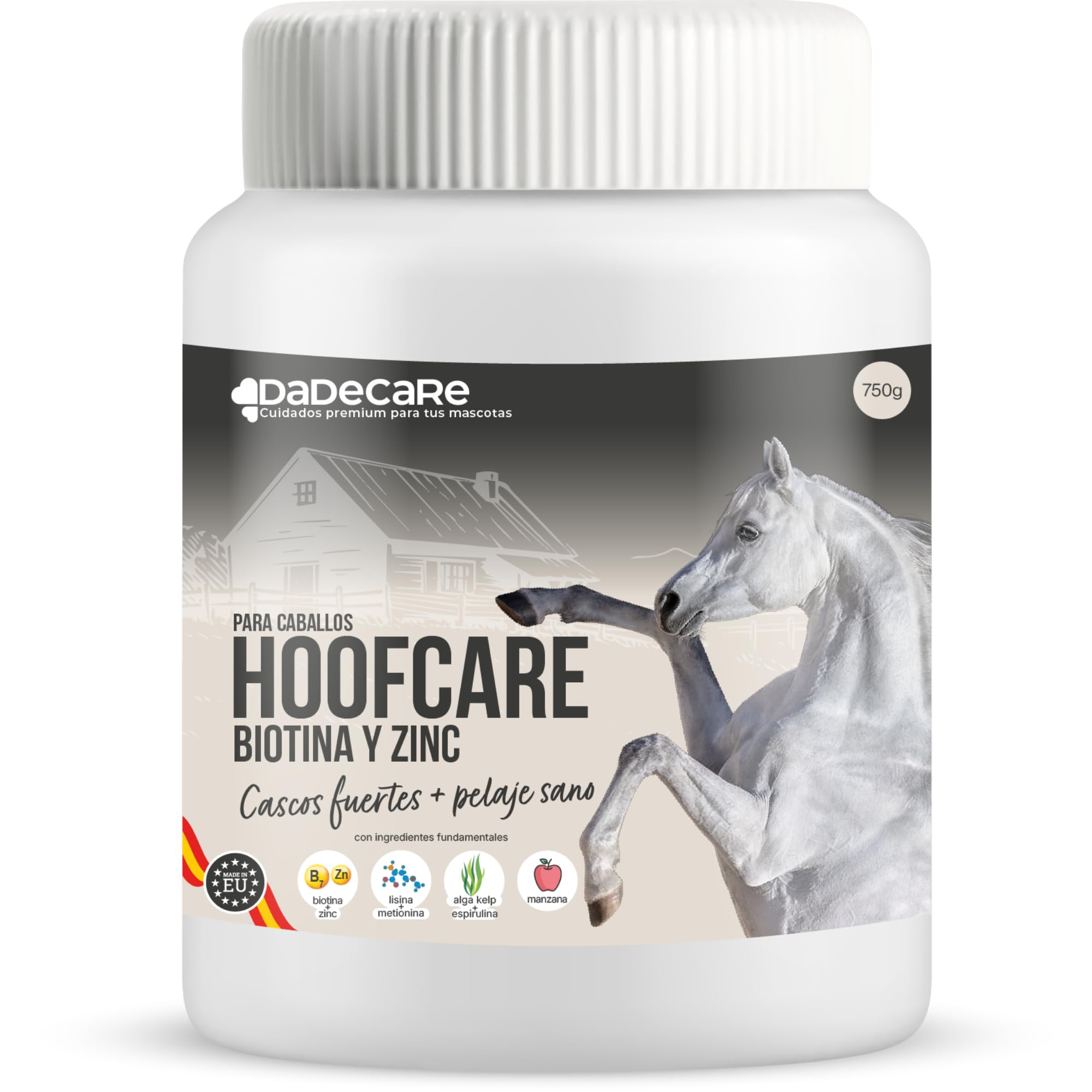 Hoofcare - Biotina y Zinc para Cascos Caballo 750g – Casco Fuerte y Crecimiento Natural – Ideal para Cascos Frágiles, Cambio de Pelaje y Caballos Deportivos – Cuidado Pezuñas, Piel y Pelaje Equino