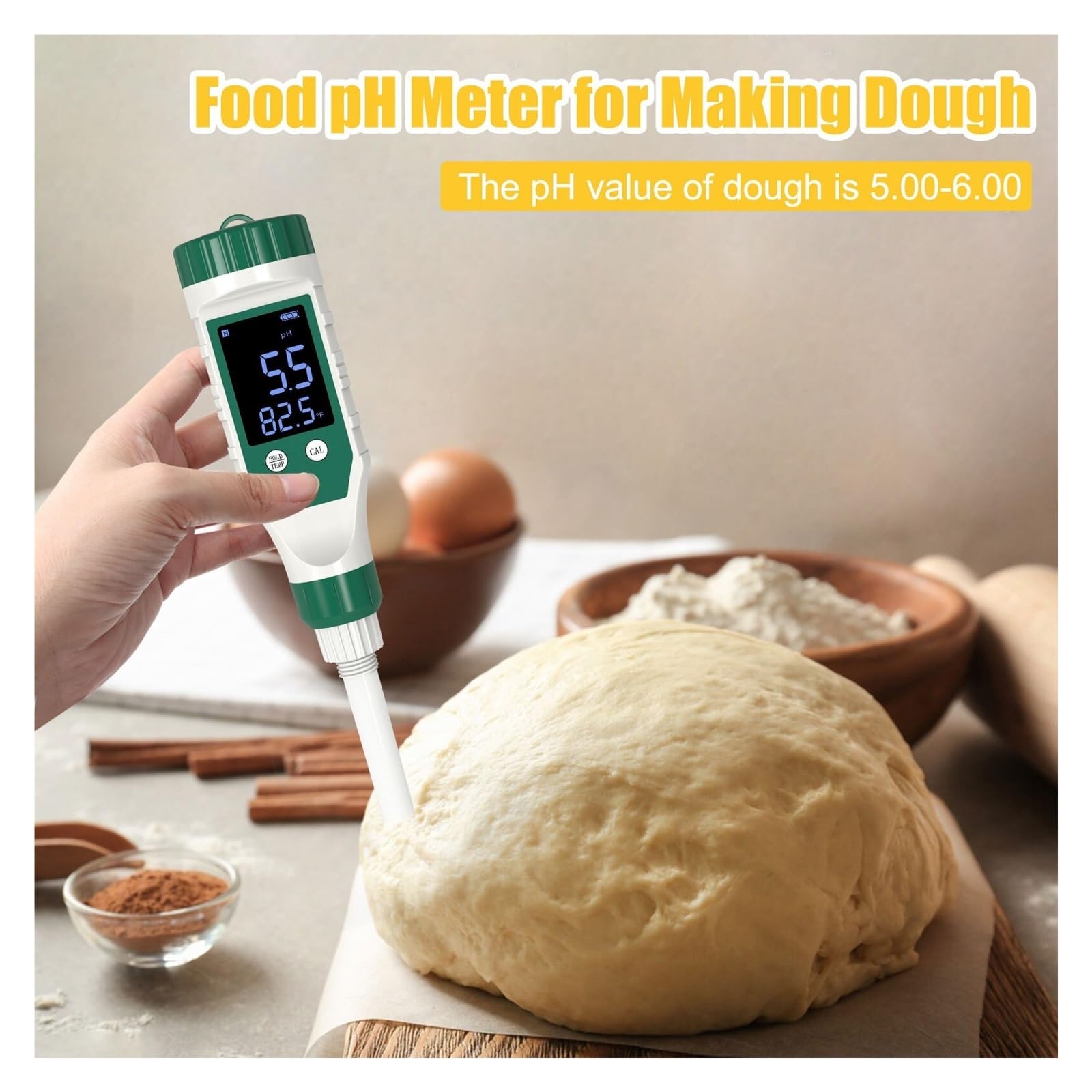 Medidor de PH alimentos inteligente, Monitor Digital acidez, probador for suelo, cosmético, queso, carne, fruta, masa madre,Alta precisión