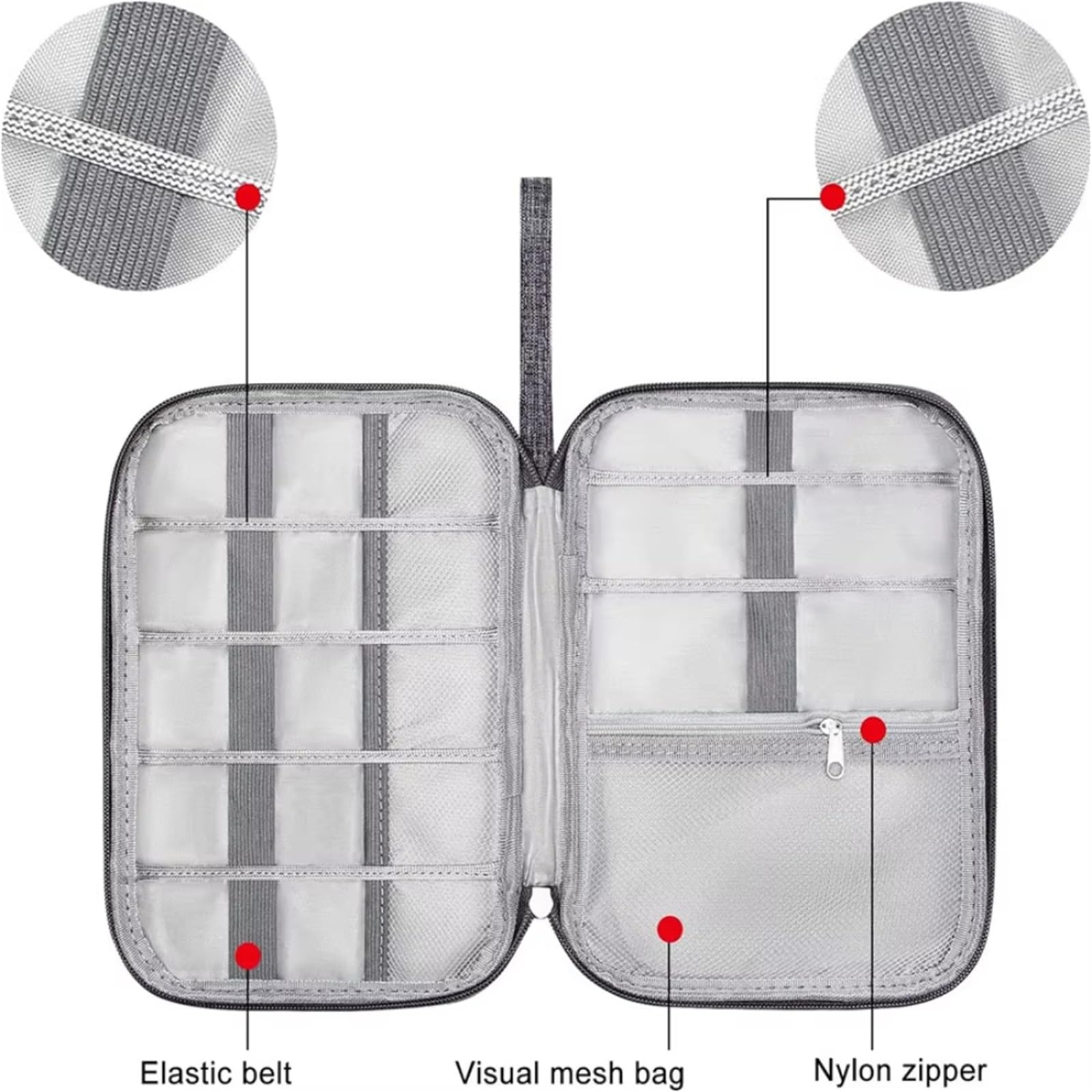 Borsa Organizer Per Cavi 2PCS Borse portaoggetti for cavi Kit di sistema Custodia Caricabatterie Cavo dati Penna Power Bank Dispositivi gadget digitali(Red)