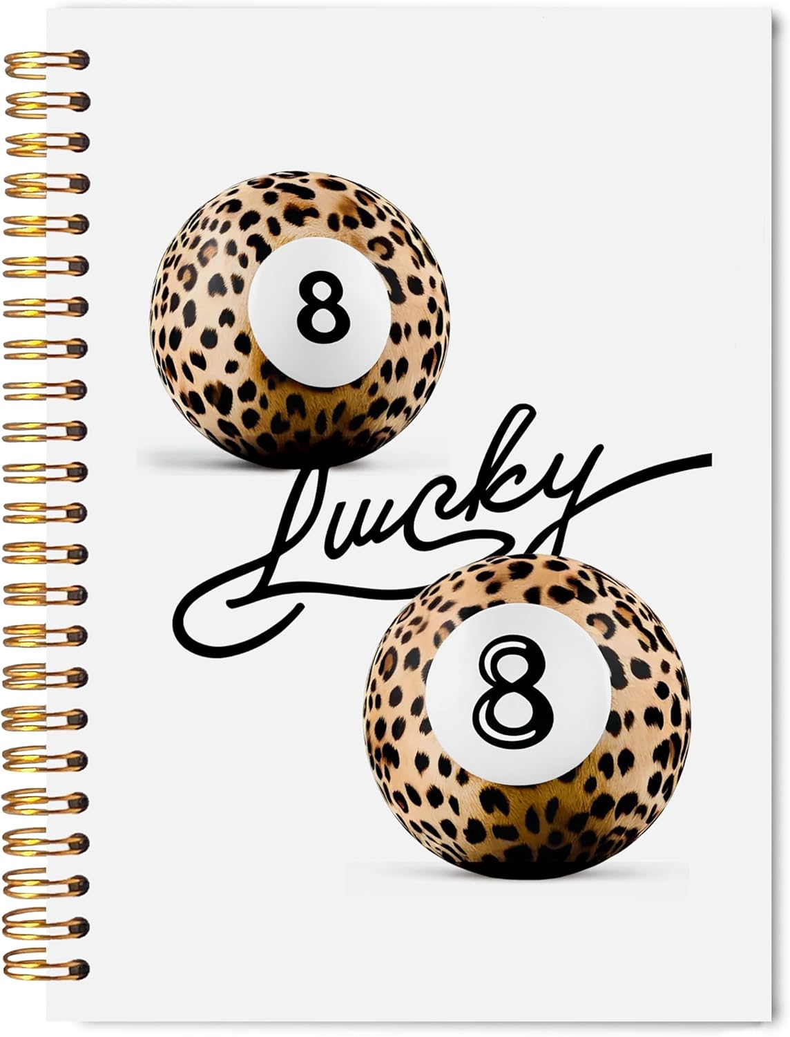 Welshower Leopard Lucky 8 Ball Spiral Notebook Journal, Black Cheetah Print Billiards Notebook, Trendy Preppy Y2K Cheetah Journal, Leopard Office Supplies, 5.5x8.3 Inch