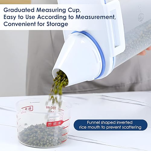 Miniatura 6 de Contenedor de almacenamiento de arroz de 4.4 lbs de alimentos secos herméticos con tapa de taza medidora, caja dispensadora de granos transparente