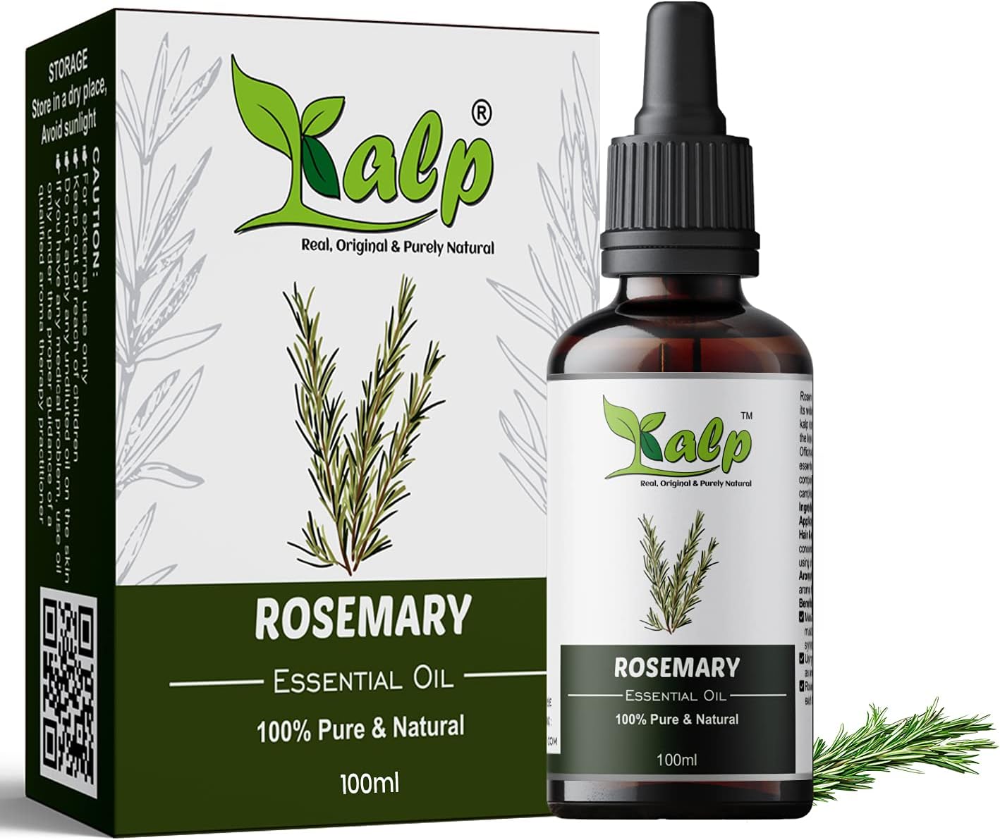 Kalp® Rosemary essential Oil- 100% Pure & Undiluted, Natural for skin care, hair growth,Shining & Strong Hair, Hydrating & Moisturising Skin, muscle, joints & aroma therapy -100ml