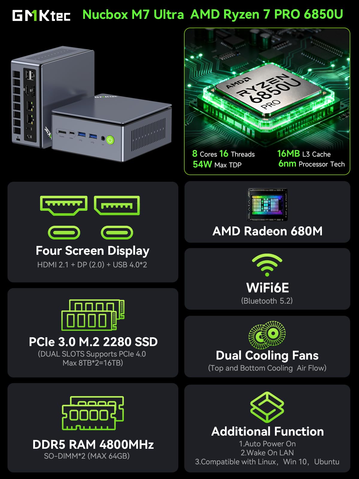 AMD Ryzen 7 PRO 6850U ミニPC Amazon.com: GMKtec Mini PC Gaming AMD Ryzen 7 PRO 6850U 32GB DDR5