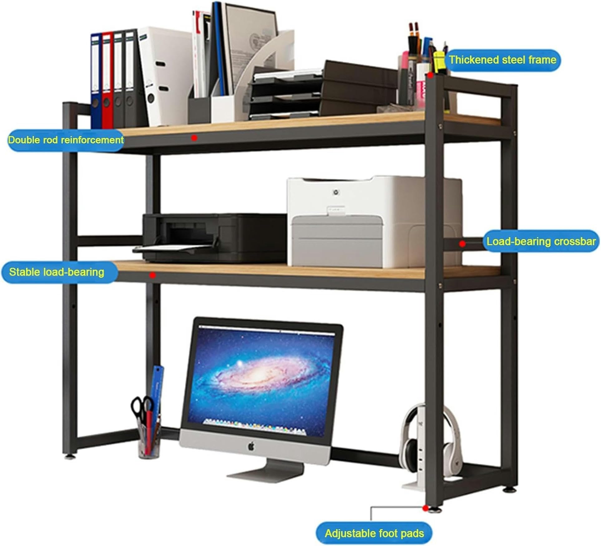 Mensola da scrivania regolabile a 2 ripiani, multiuso per boo e display, Slish Office Sto Solut, salvaspazio (B-115 x 32 x 90 cm)