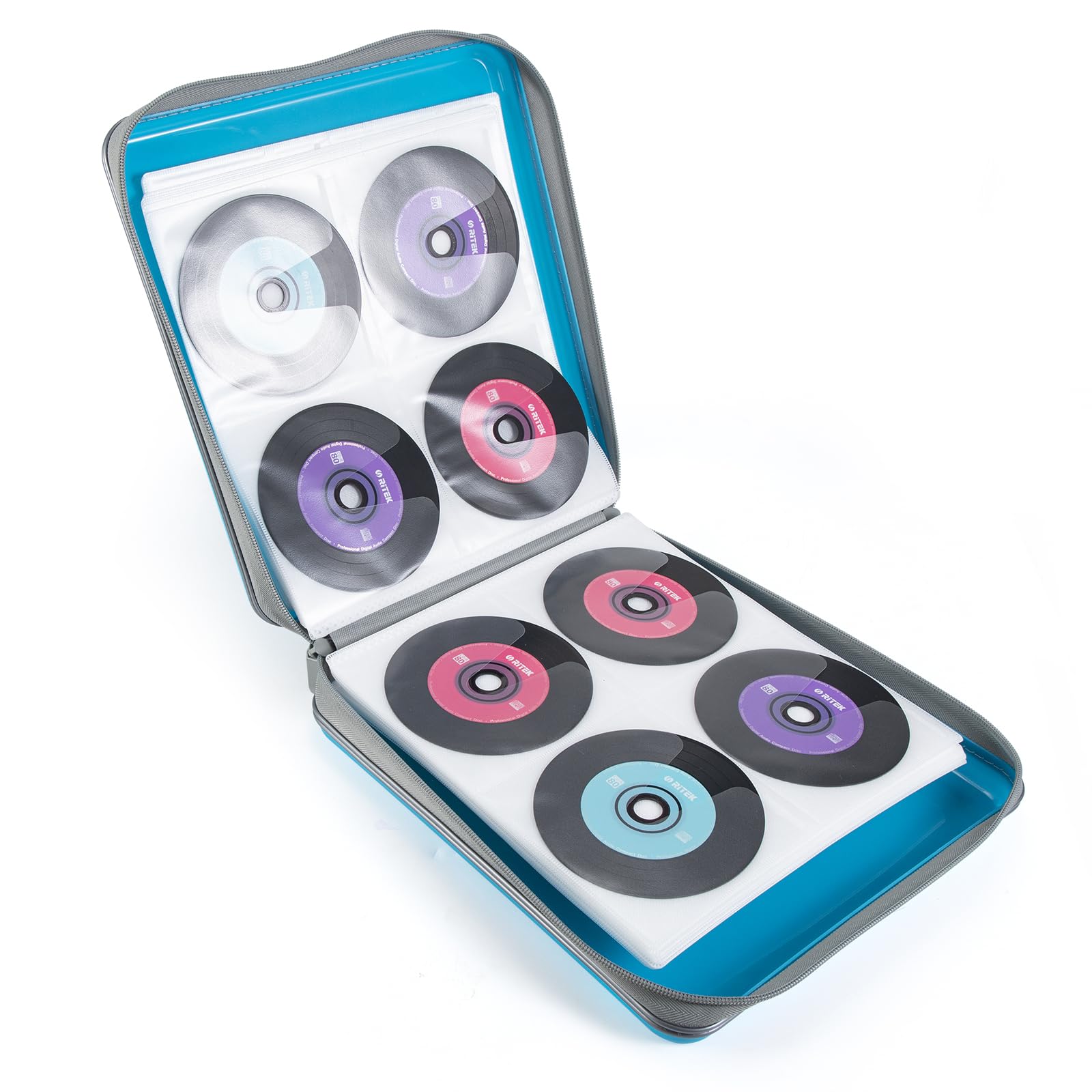 alavisxf xx Custodia per CD, 224 pezzi, in plastica rigida, portatile, di grande capacità, per auto, casa, viaggi (colore celeste, capacità 224)