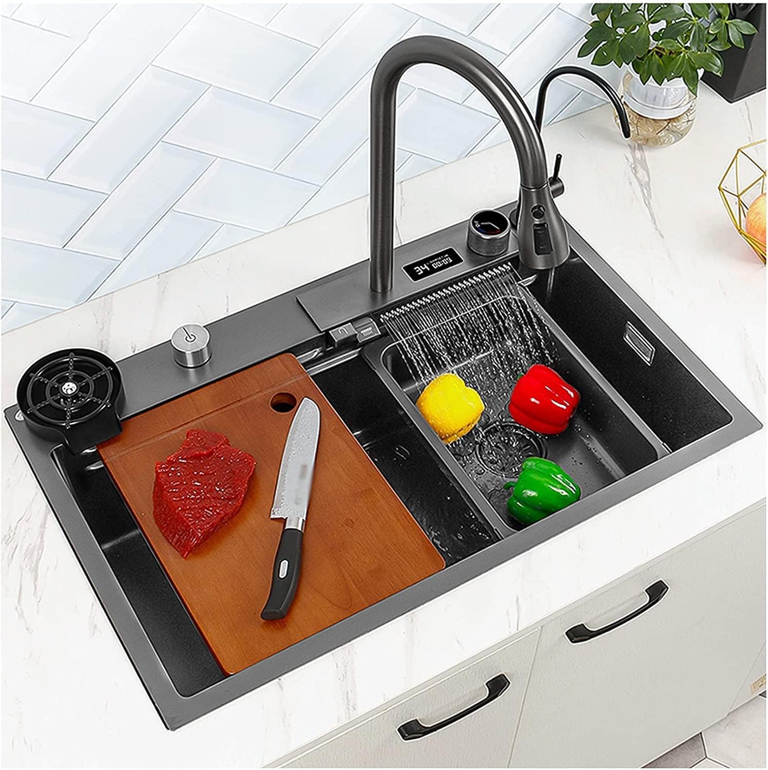 Digital Display Flying Rain Waterfall Sink,Sink, 304 Stainless Steel