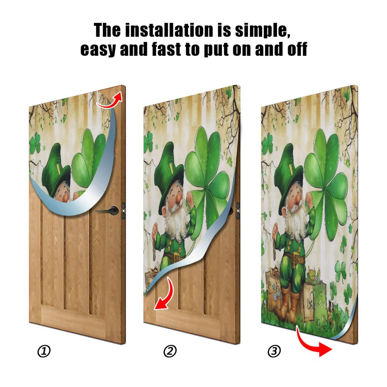 FLildon St Patrick Leprechaun Gnome Door Cover Decoration, Party Accessory Porch Decor for Festive Ornament Room Door Covers 36 x 98 Inch