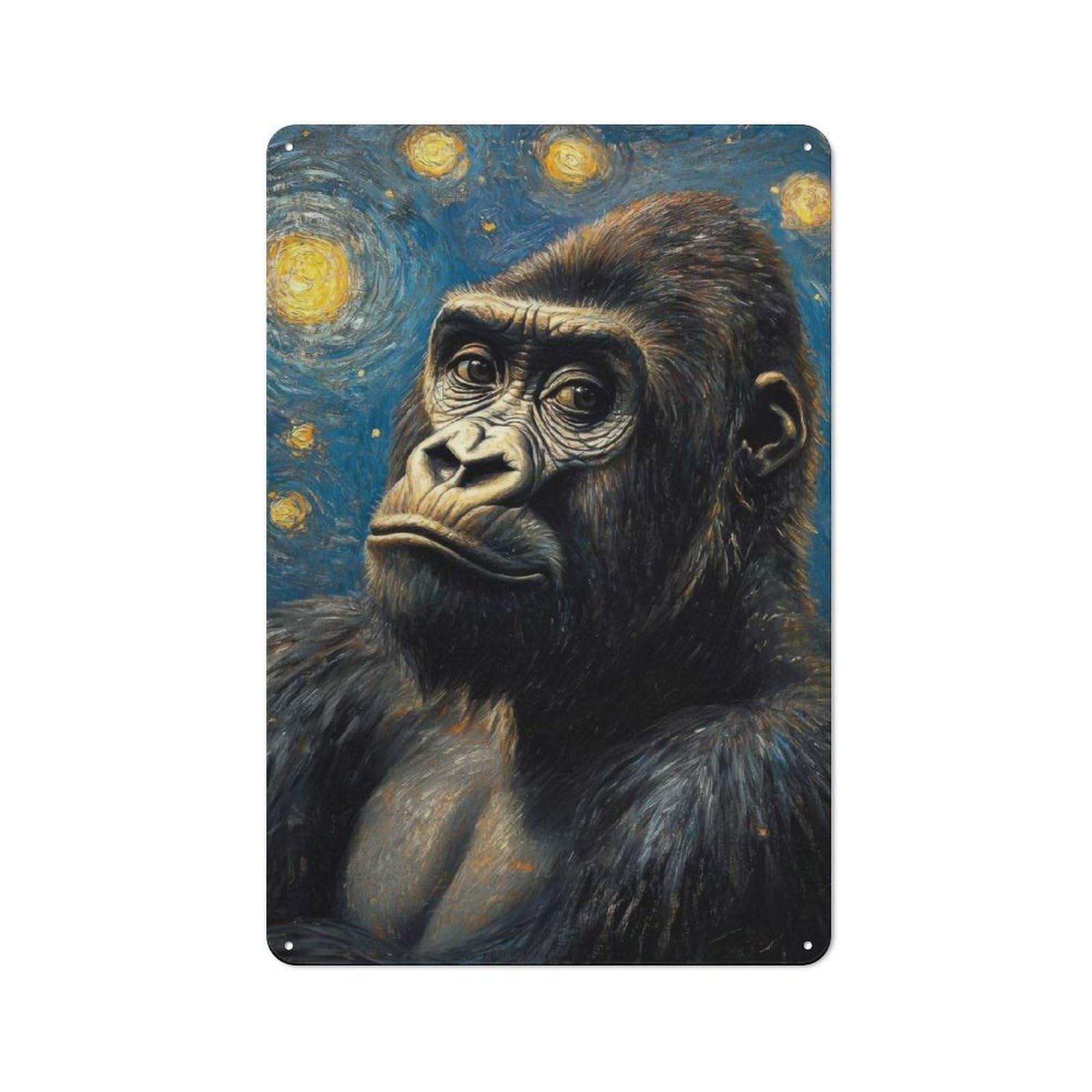 Junmoney Gorilla Starry Night Farmhouse Metal Sign With Design 30X20cm, Rustic Farmhouse Wall Decor For Farmhouse Kitchen, Pantry Or Dining Area