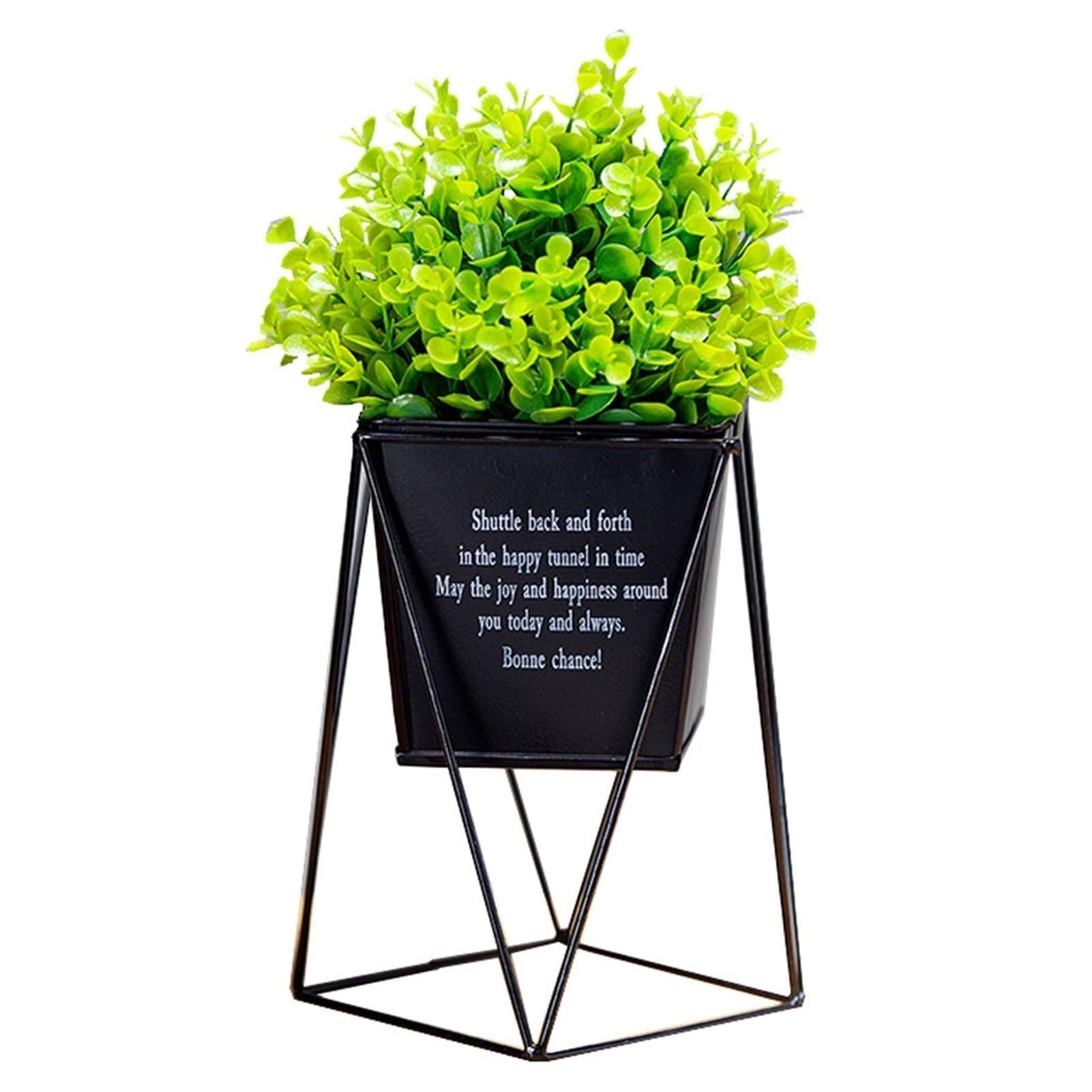 NGDFGR Artificial Potted Plant Decor Mini Green Artificial Plant Simulation Flower Lily Grass And Wrought Iron Flower Pot Bracket Farmhouse Decor,Black