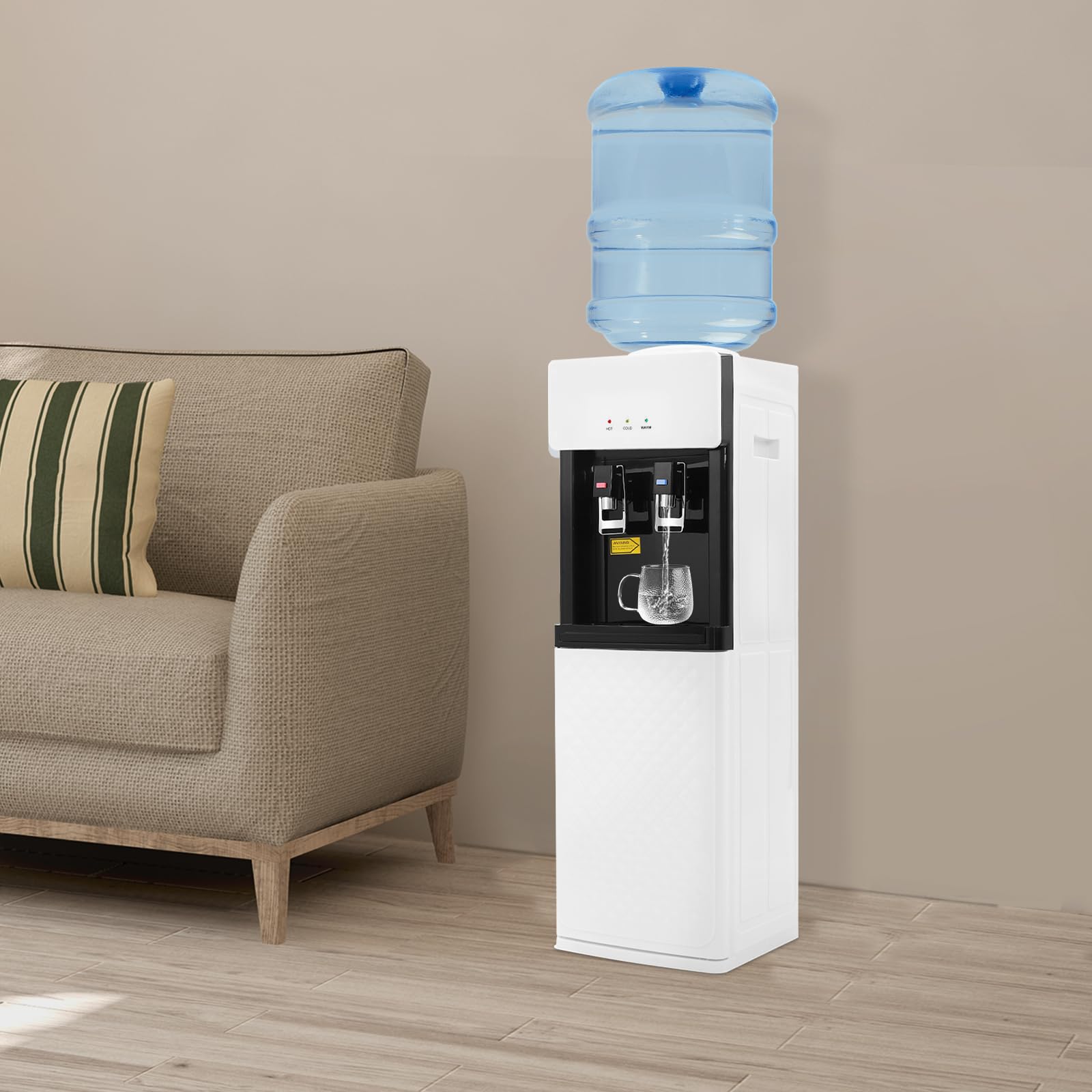 Hot & Cold Top Loading Water Dispenser, 5Gallon Top Loading Water Cooler Dispenser Top Loading Hot and Cold Water Dispenser with Child Safety Lock for Home, Office (White)