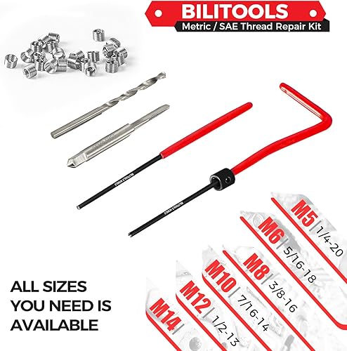Miniatura 28 de BILITOOLS Kit de reparación de roscas M12x1.25, HSS Drill Helicoil Kit de reparación métrica