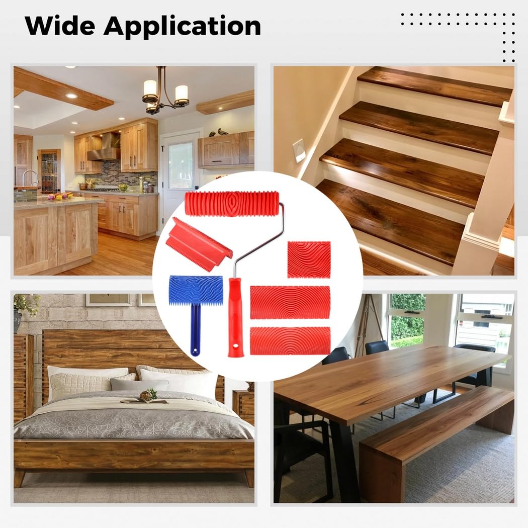 6 Stk. Holzmaserungs-Malwerkzeug-Set, weiche Gummiwerkzeuge mit Griff, Strukturroller für Wände, Böden und Möbel, Werkzeugset zur Holzoptikgestaltung für DIY-Raumdekoration