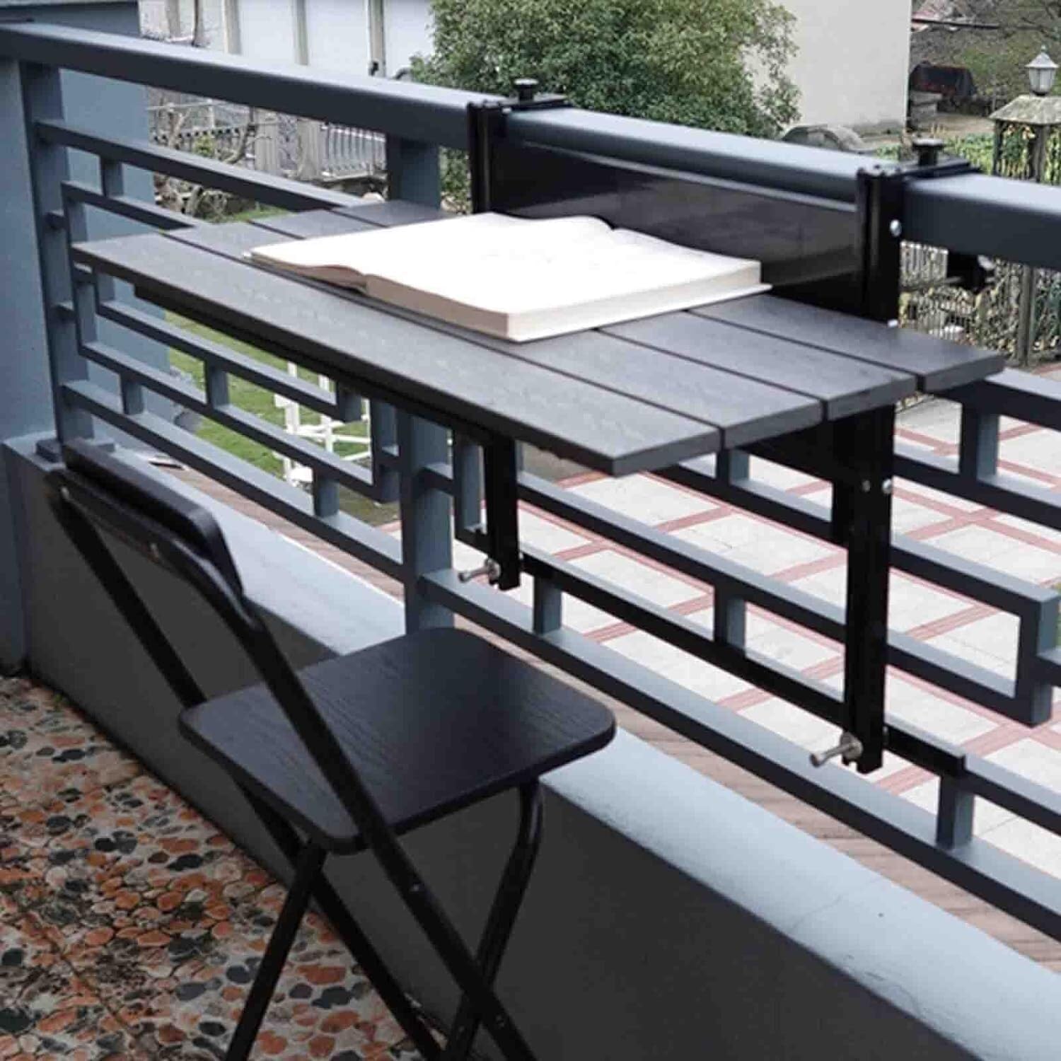 Foldable Outdoor Balcony Table - Wall-Mounted Hanging Side Table for Patio, Garden & Railing 80x35cm