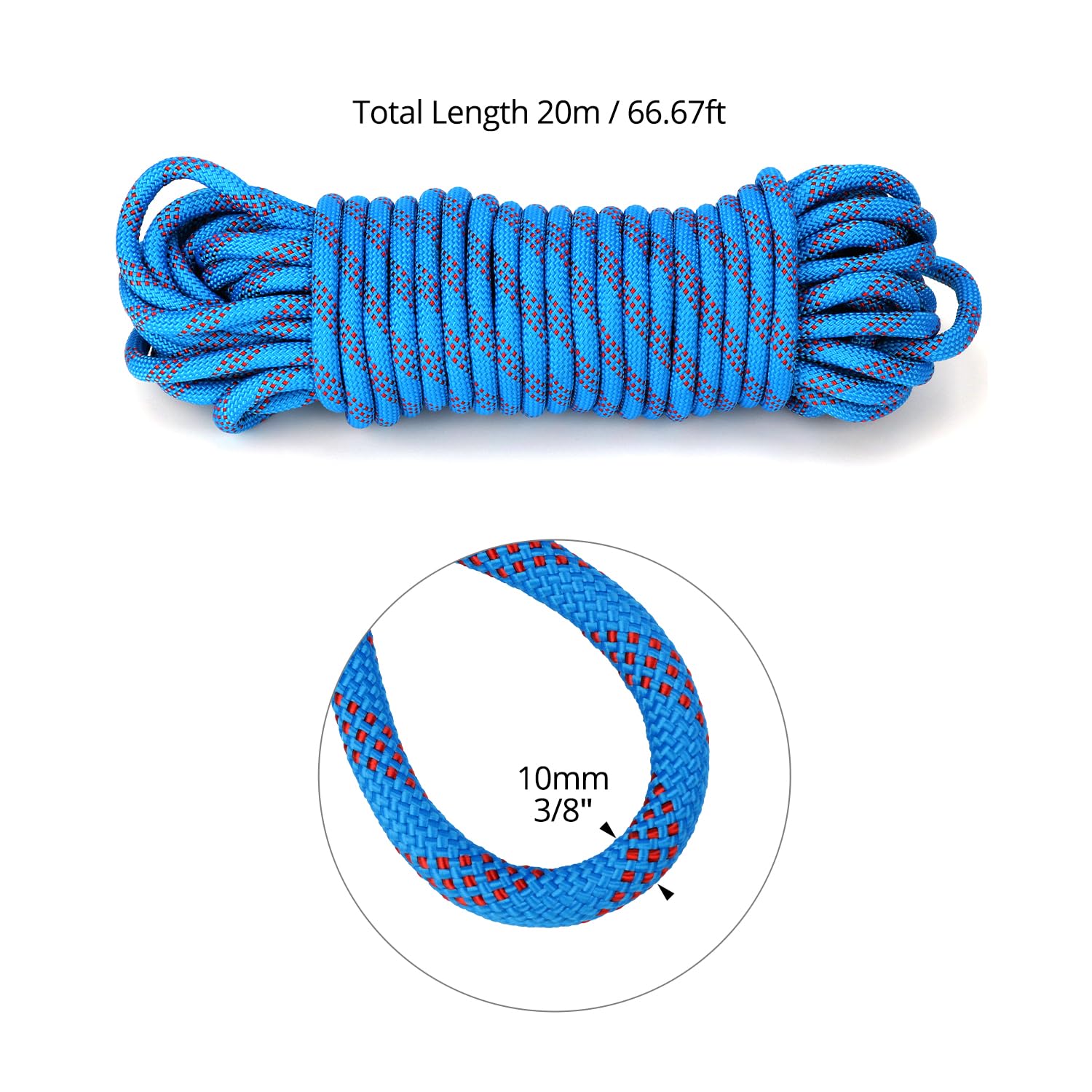 QWORK® Corde 10 mm x 20 m Bleue, Corde Extérieur, Antidérapante et Résistante, pour Agriculture, Tente