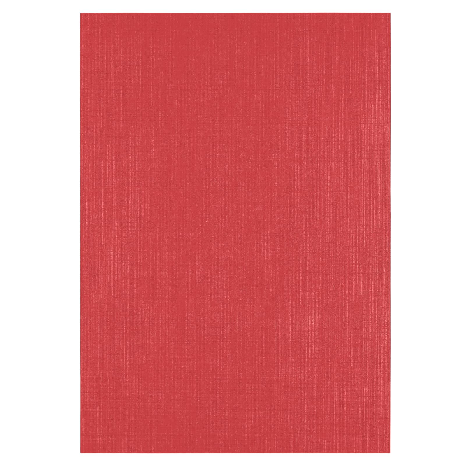 Vaessen Creative Linen Cardstock A4-25 pcs - Poppy (Red) - 250 GSM Coloured Paper - Card Making Supplies for Scrapbooking and Crafting
