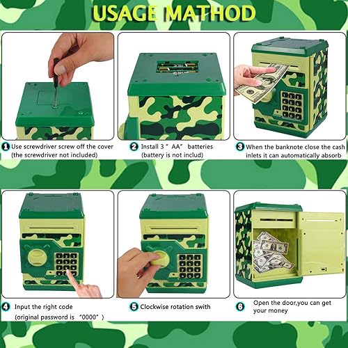 Miniatura 23 de Alcancía para niños, alcancía electrónica con contraseña, caja fuerte para niños, mini cajero automático, alcancía de juguete para niños y niñas