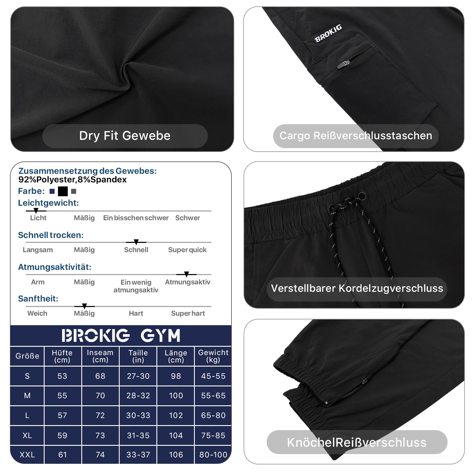 BROKIG Pantalones cargo ligeros para el gimnasio, pantalones deportivos informales, cargo chino, pantalones de chándal para hombre, pantalones de ocio, cintura elástica con cordón, pantalones largos