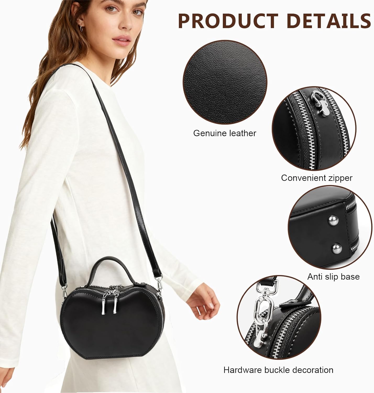 Leather Shoulder Bag for Women, Crossbody Bag with Adjustable Strap, Apple Genuine Leather Mini Purse for Women - Image 5