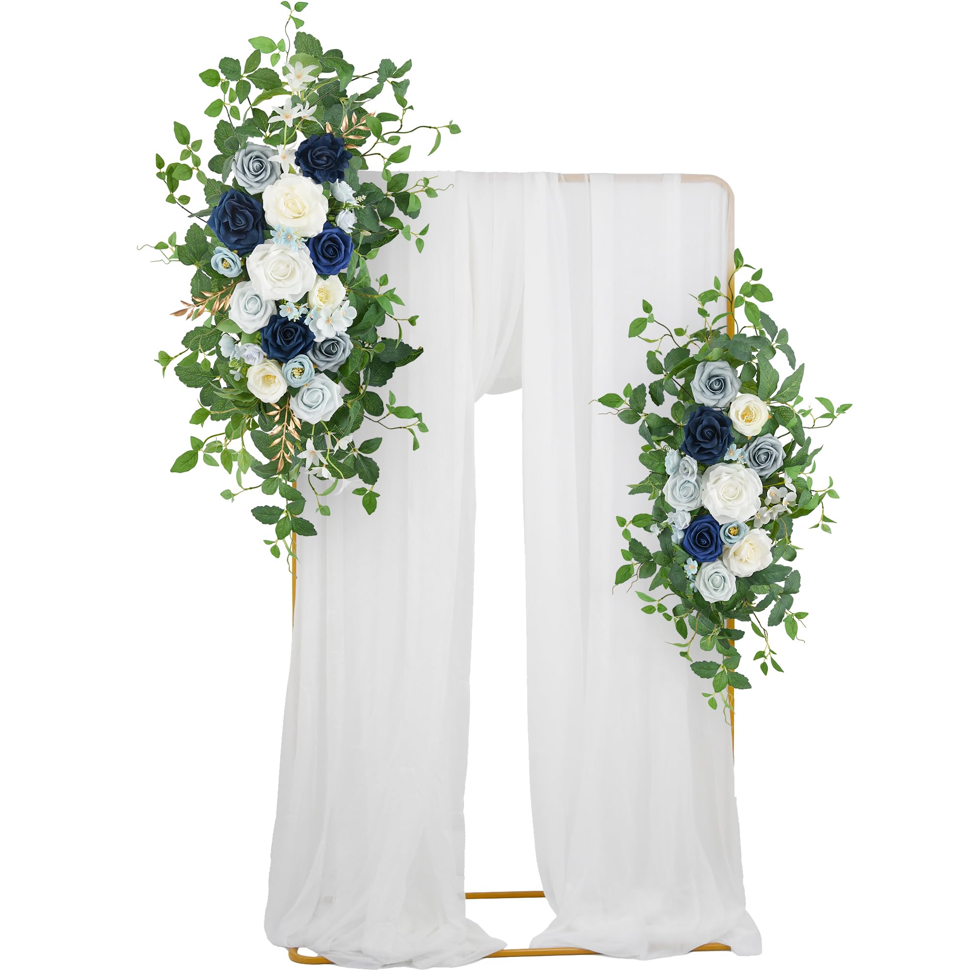 Bogenblumen-Set, 2 Stück, künstliche Blumengirlande für Hochzeit, Willkommensschild, Empfangszeremonie, Stuhldekoration, (Dusty Blue & Elfenbein)