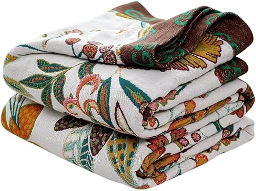 Manta bohemia para cama, 100 % algodón, ultra suave, rústica, manta de cama con estampado floral, 90 x 98 pulgadas, para todas las estaciones, para