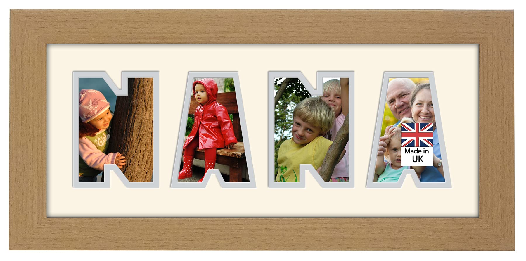 Photos In A Word Oak Finish Cream - Grey Mount Nana Photo Frame Word Name Birthday Picture Gift Present (Oak Finish Cream - Grey Mount)