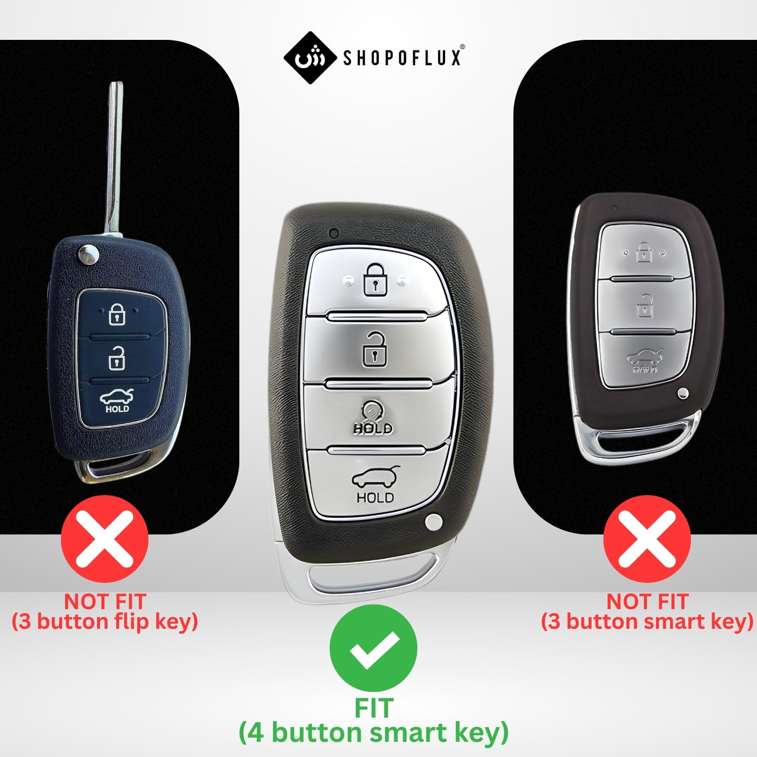 Shopoflux® TPU Key Cover Compatible with Hyundai Alcazar and Creta Car 4 Button smart Key (Black)