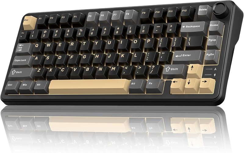 Teclado mecánico inalámbrico K75, perilla CNC, trimodo BT5.0/2.4GHz/USB-C intercambiable en caliente personalizado, interruptores de coco lineales prelubricados, estructura de junta, teclado para juegos RGB, negro-dorado