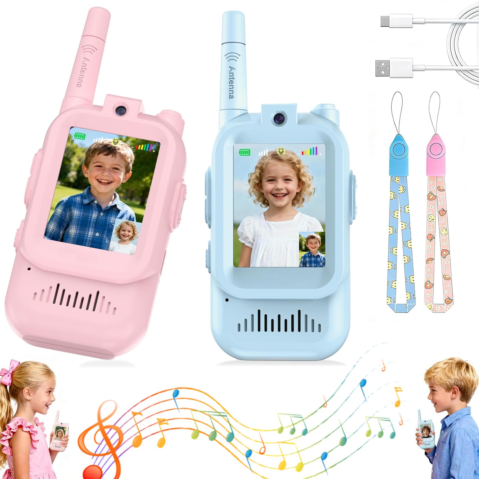 2PCS Video Walkie Talkie for Kids - Rechargeable Walkie Talkies with Camera & Voice Changer, Long Range 2 Way Radio, Christmas Birthday Gifts for Boys & Girl Indoor Outdoor (Pink & Blue Duo)
