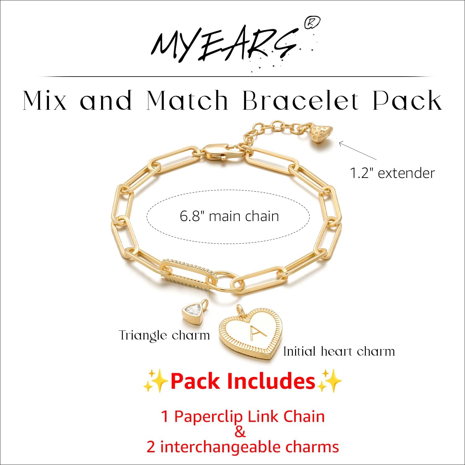MYEARS Valentines Day Gifts for Women - Gold Initial Bracelets for Women Trendy 14K Gold Plated Heart Letter A-Z Charm Bracelets Paperclip Chain Personalized Jewelry Birthday Gifts for Her - Image 5