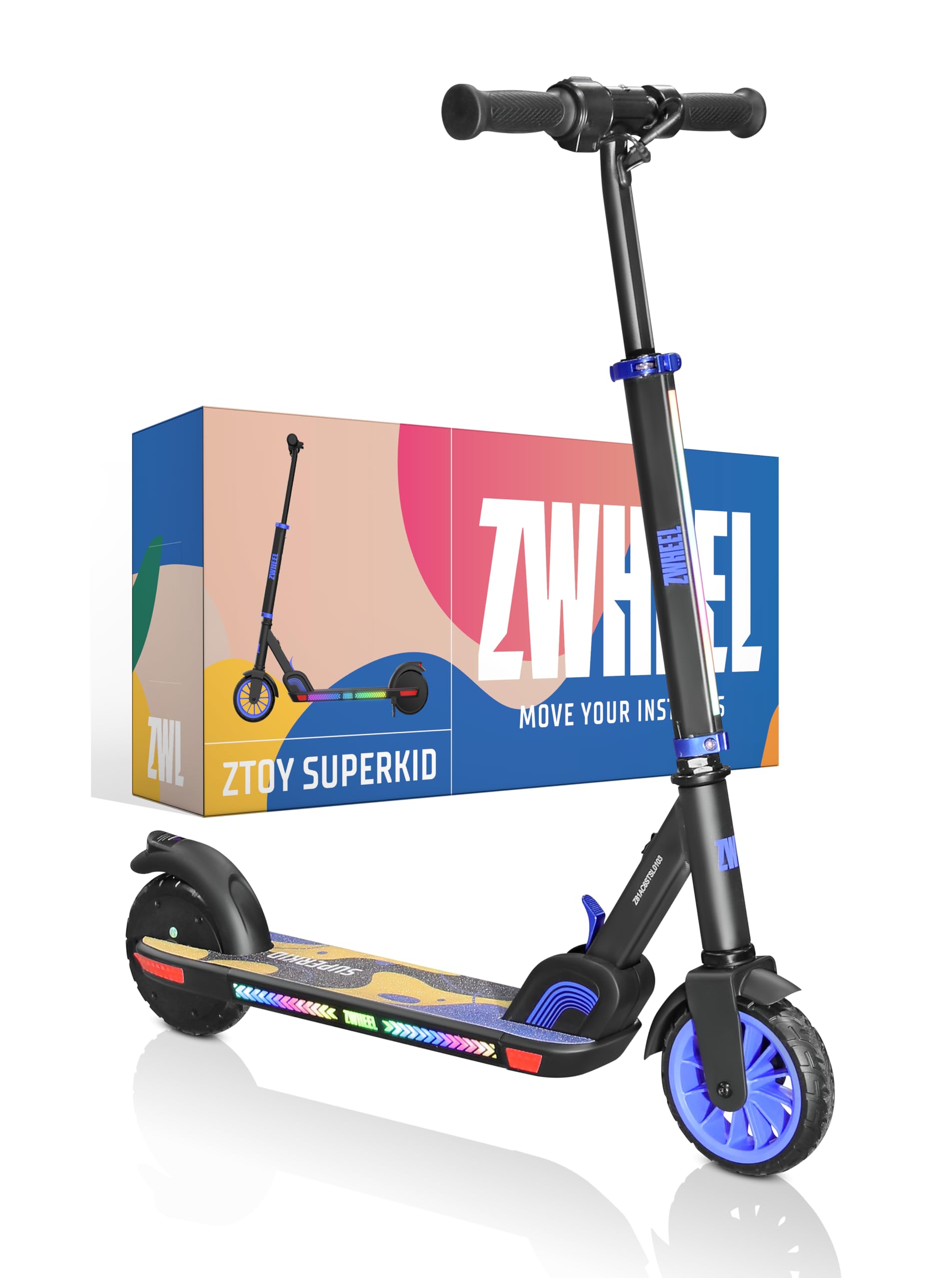 ZWHEEL ZTOY SUPERKID | Patinete Eléctrico para Niños & Niñas - Altura Ajustable - hasta 70kg - 150W, 10km Autonomía, 19km/h, Luces RGB, Doble Freno - Ruedas Antipinchazo