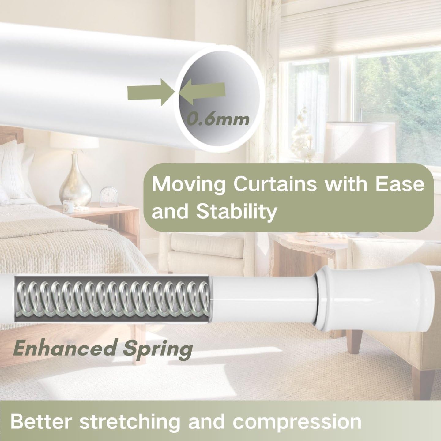 Extendable Telescopic Curtain Rod Extendable Window Tension Rod No Drilling Shower Curtain Pole,Tension Rod for Curtains,Kitchen - Image 4