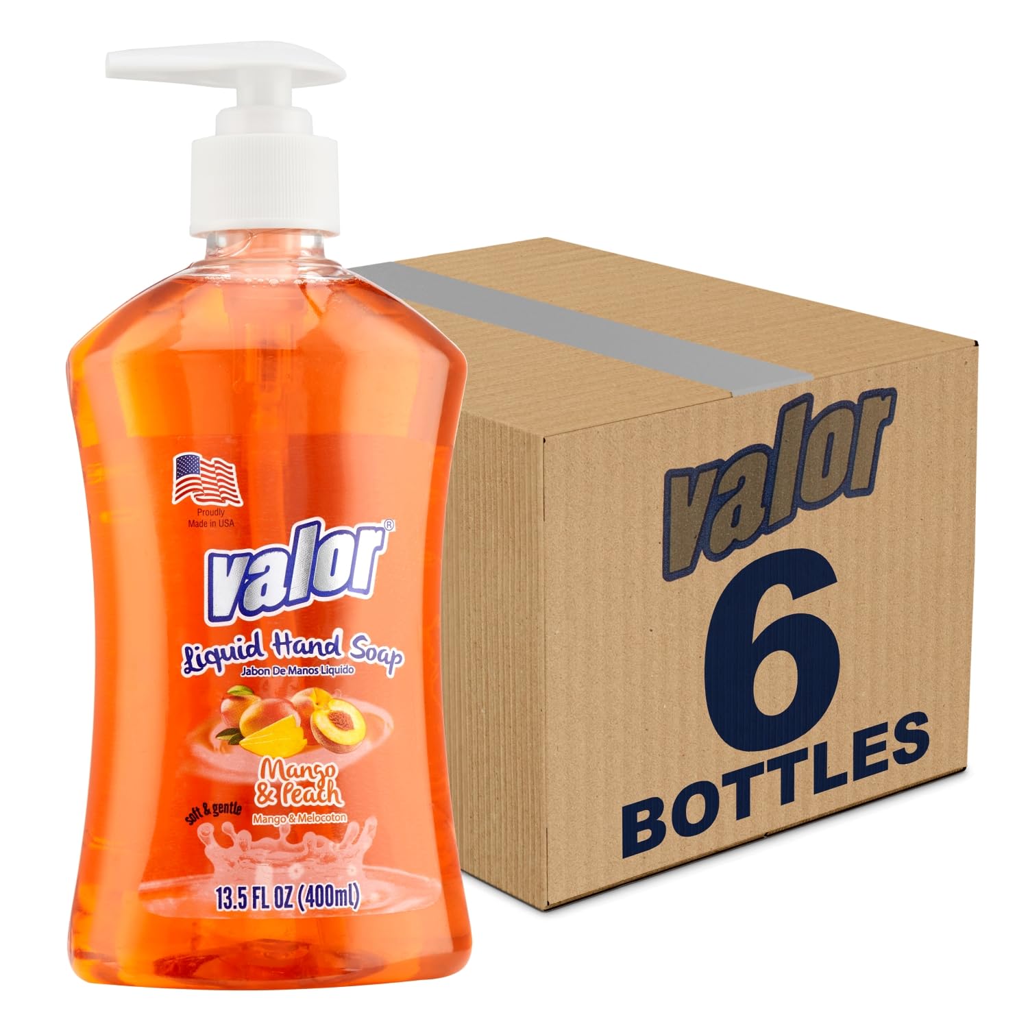 Valor Moisturizing Liquid Hand Soap, Mango & Peach - 13.5 Fluid Ounces (6 Pack)