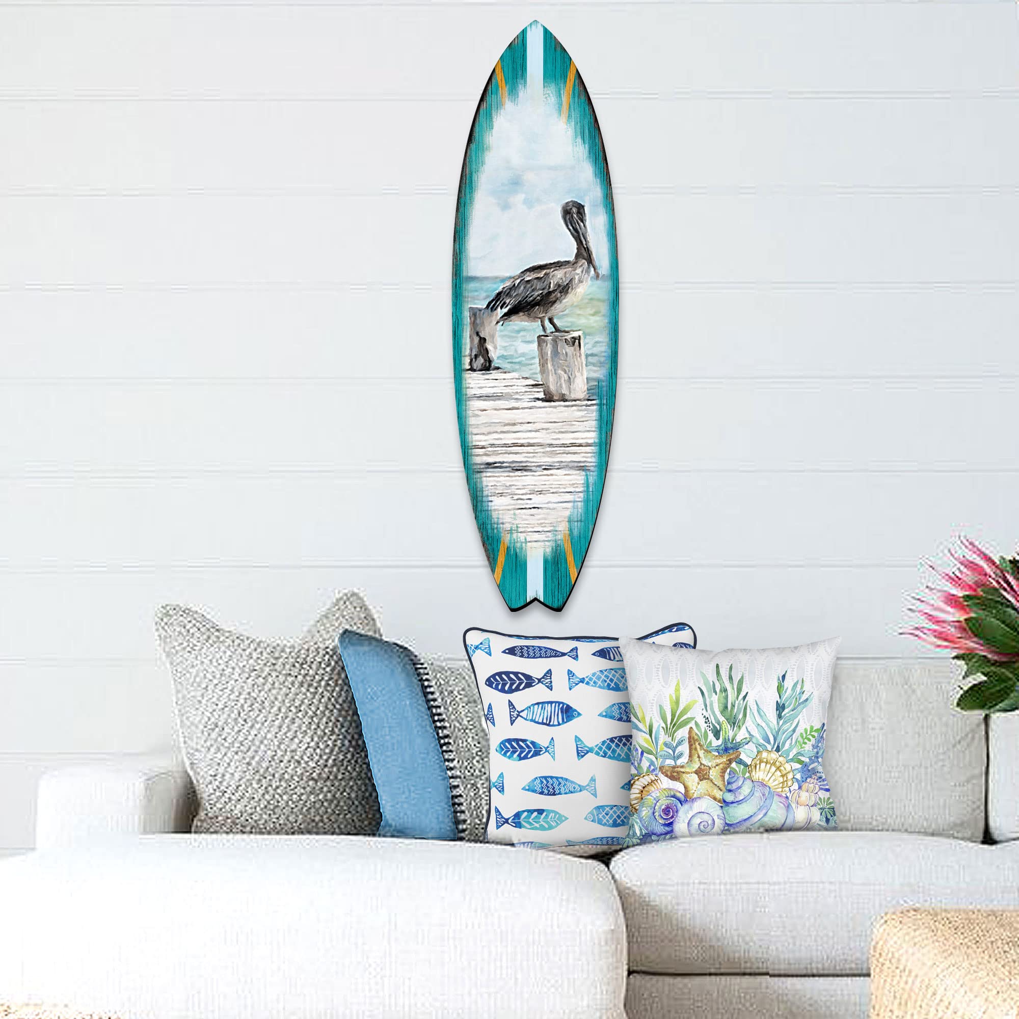 Designocracy Pelican Surfboard Coastal Door Art by G. DeBrekht - 8490107HS-24