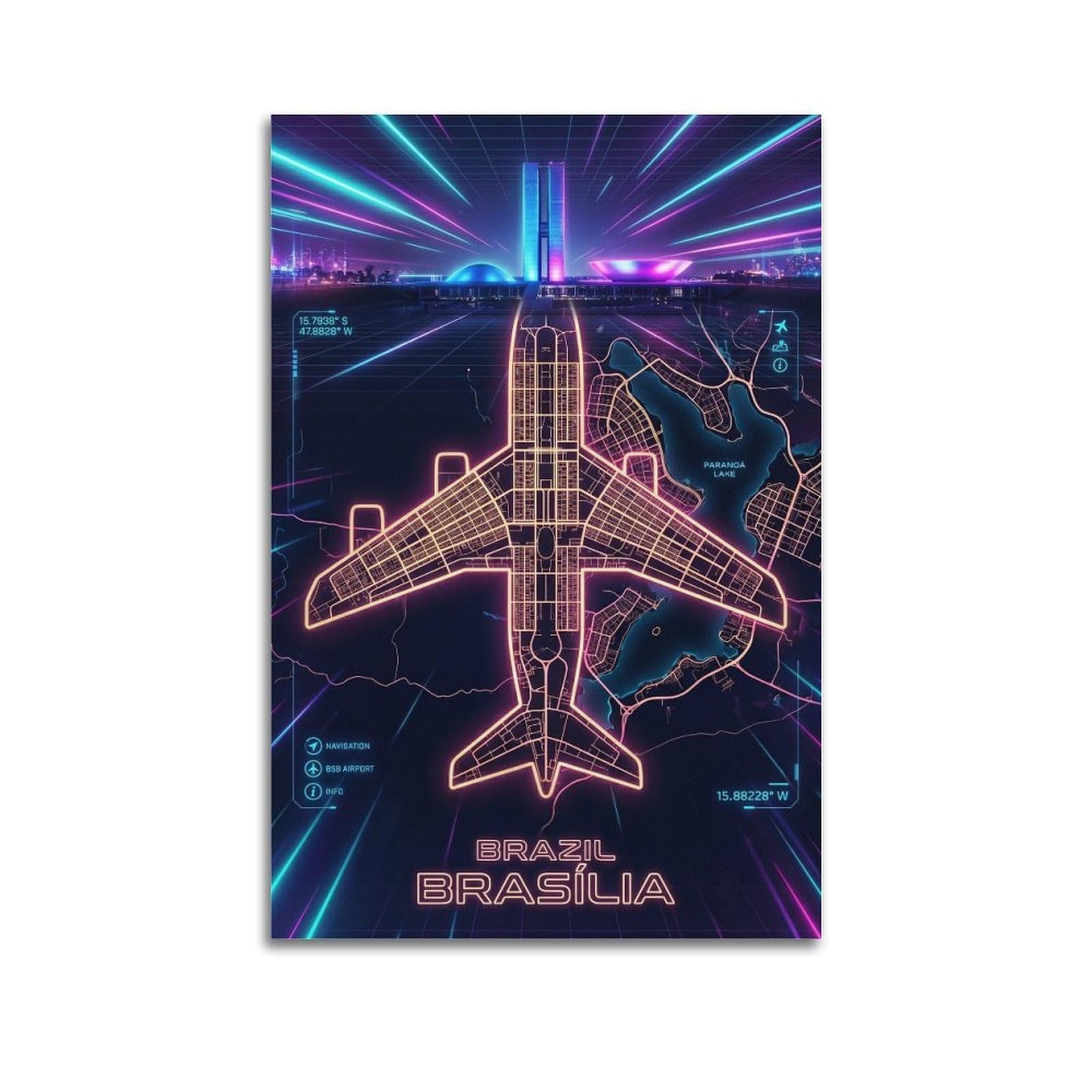 XKUGA Gamer Room Aesthetic Brasilia Brazil Map Poster Modern Decorative Canvas Prints - Ideal Wall Art for Family, Man Cave, Game Room, Boys & Girls Bedroom 24x36inch(60x90cm)