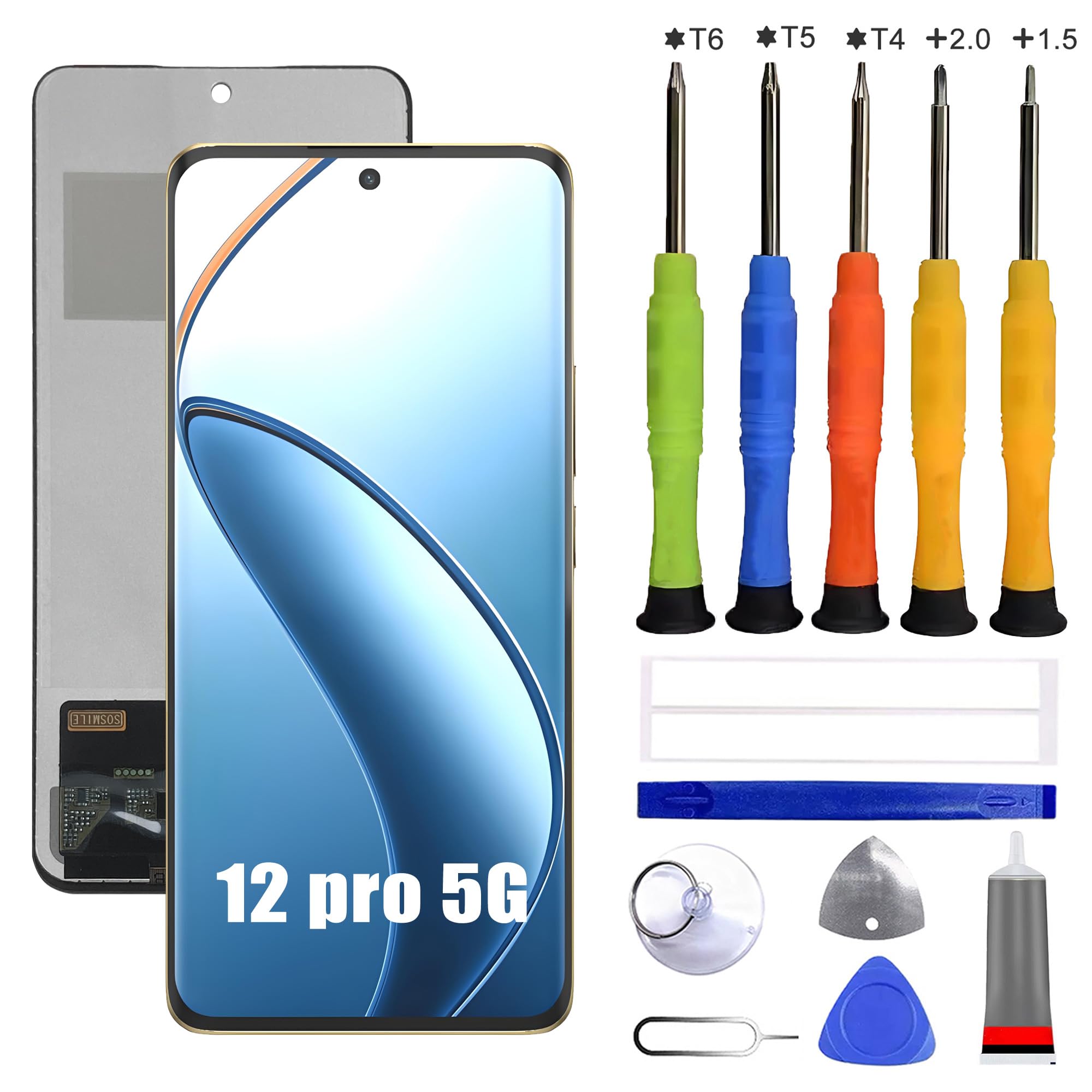 Compatible con Real-me 12 Pro 5G (Real-me 12 Pro +5G) RMX3842TFT Reemplazo para pantalla táctil, digitalizador y pantalla LCD [Sin función de huella digital] Con kit de reparación