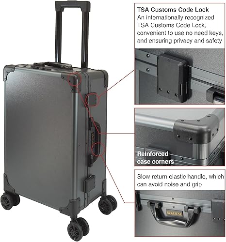 Miniatura 8 de RUKEJUNE Estuche de maquillaje rodante de 24 pulgadas con espejo y luces, caja de viaje grande para cosméticos, estaciones de peluquería móviles con