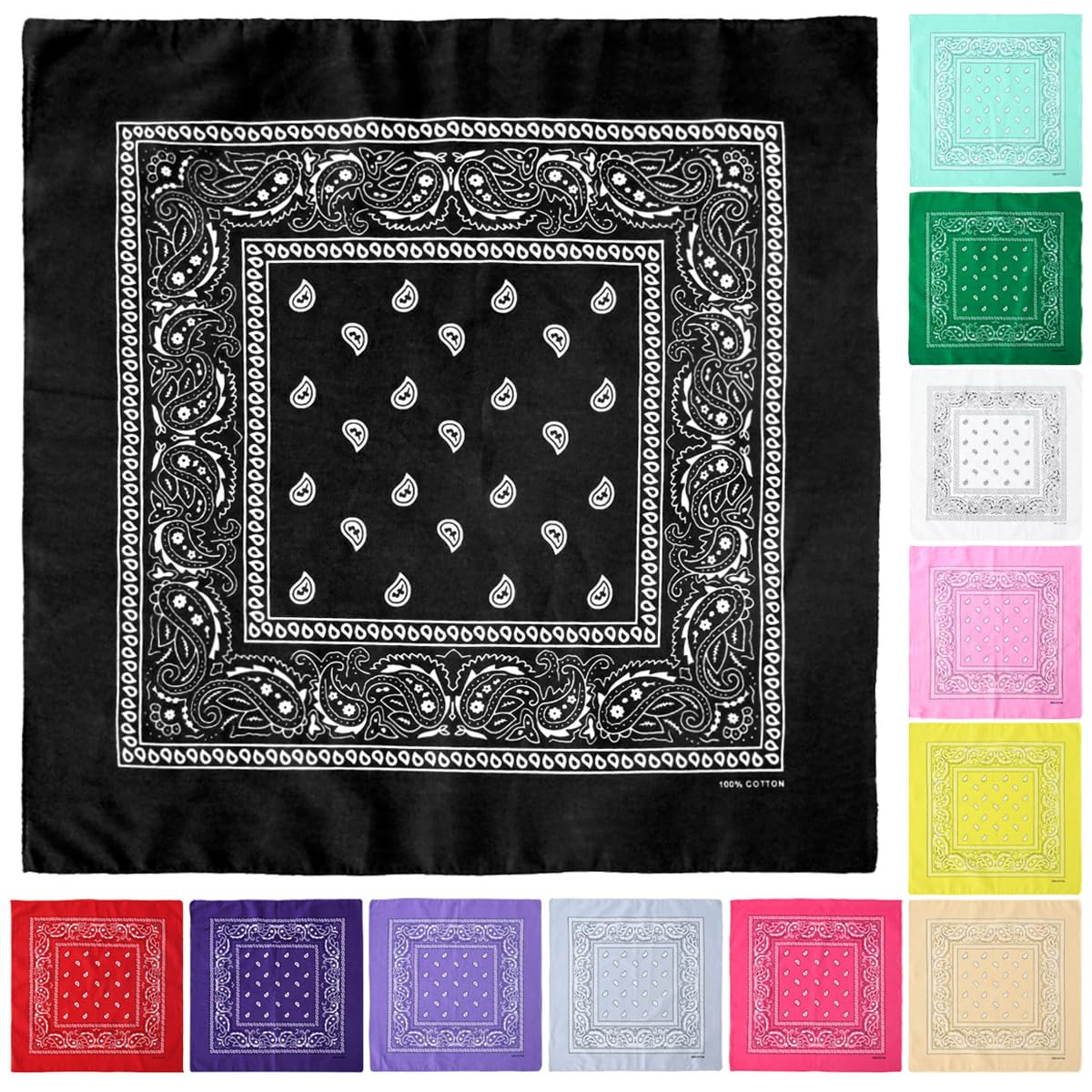 Falari Bandanas, Mehrzweck-Bandana, Baumwolle, Paisleymuster, für Cowboy, Herren und Damen, 55,9 x 55,9 cm, 12 Stück