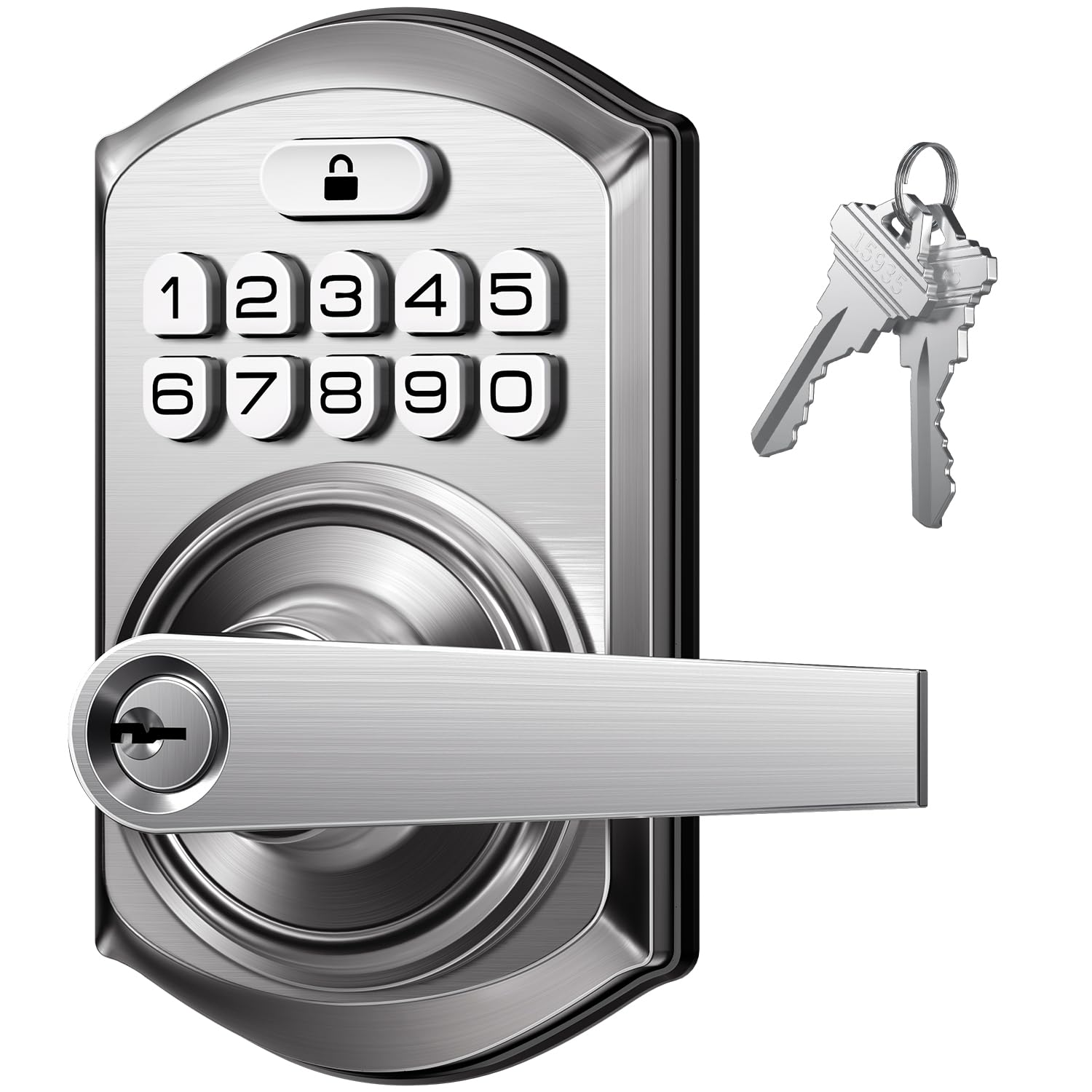 Photo 1 of ** SOLD AS IS, NO REFUND/RETURN** SEE COMMENTS!
TEEHO TE004 Keyless Entry Keypad Door Lock with Handle - Smart Digital Electronic Lock for Interior Door with Anti-Peeping, Auto Lock & Passage Mode - Easy Installation - Satin Nickel