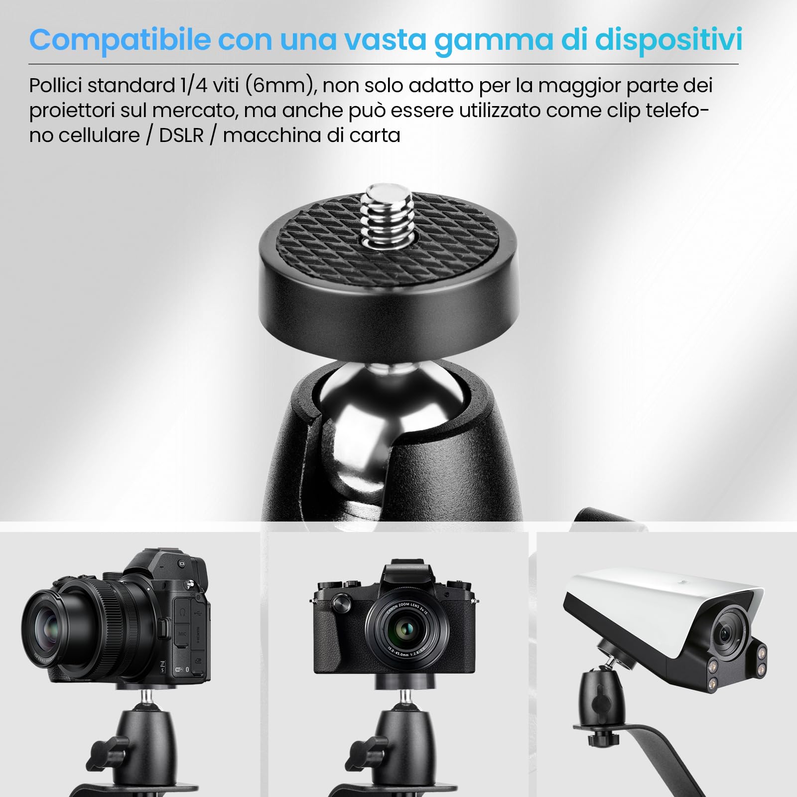 Porta Proiettore Da Tavolo, Supporto Proiettore Tavolo Con Interfaccia A Vite Da 1/4 Di Pollice, Supporto Proiettore Con Rotazione A 360°, Per Home Cinema, Sala Giochi, Ufficio (B)