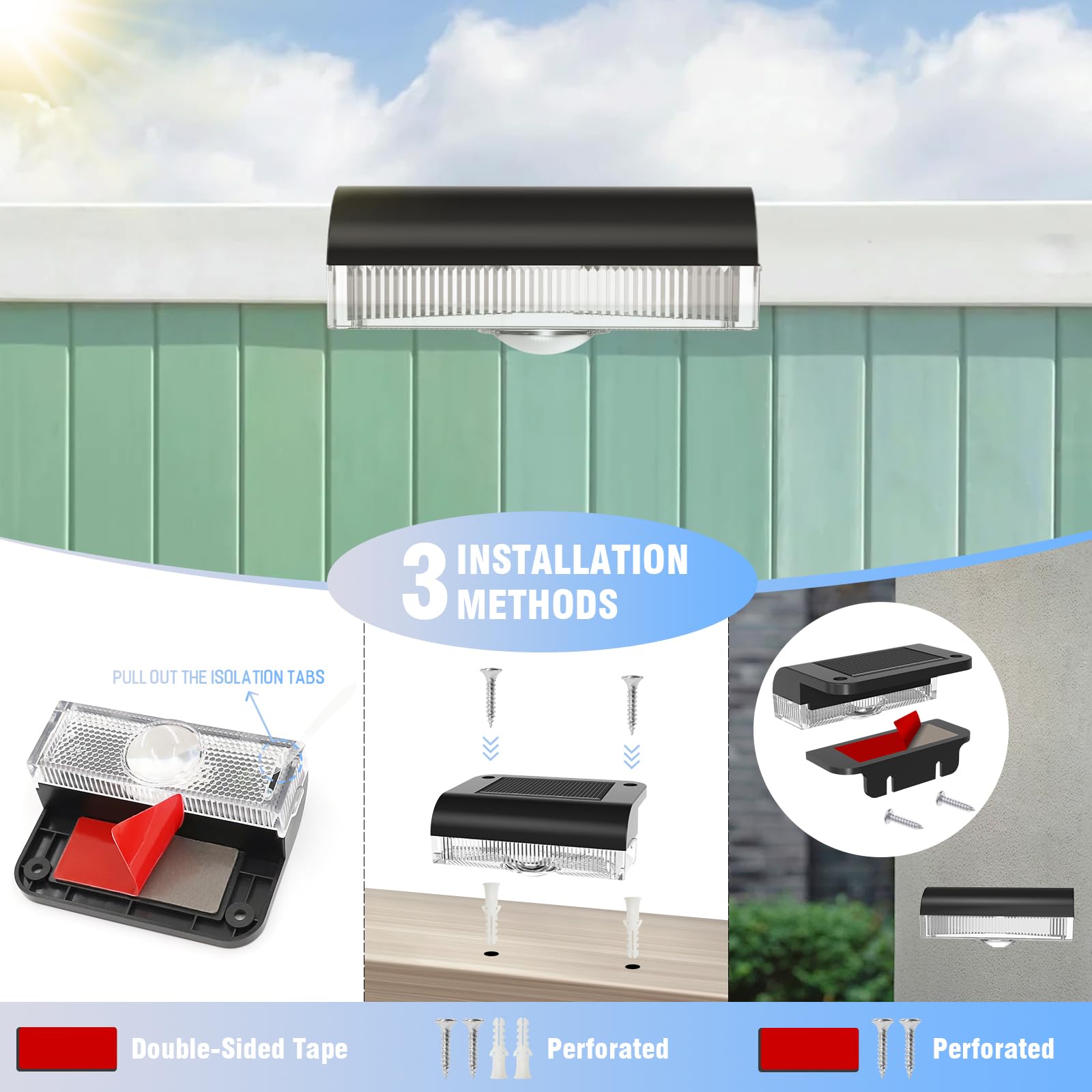 AGOTD Lampada Solare da Esterno a Parete, Lampade Solari per Recinzione Esterna IP65, Luce da Giardino Decorativa Bianco Caldo 3000K, Applique LED Solare per Balcone Terrazzo Giardino, 12 Pezzi