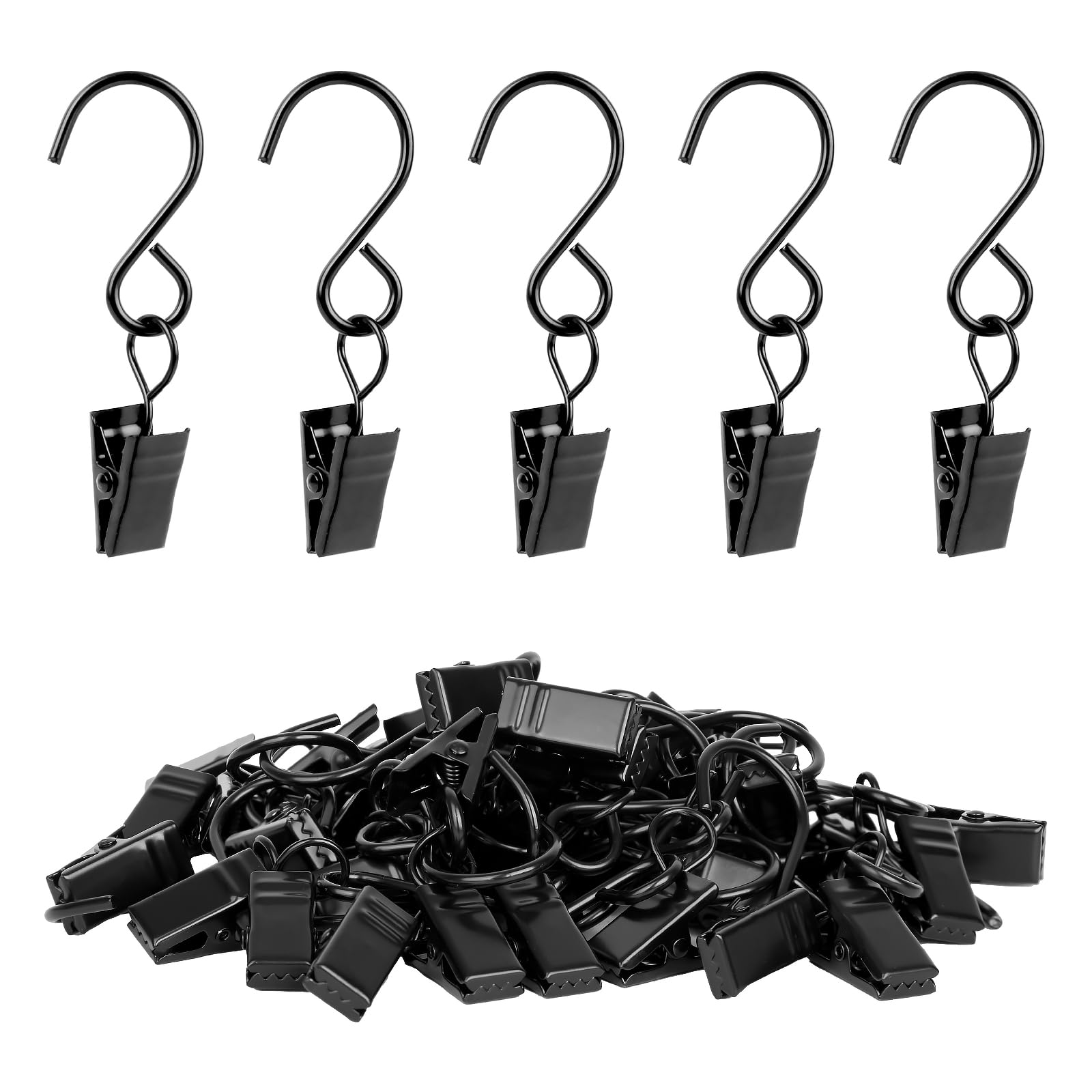 Manysky S Hook Curtain Clips, 45 Pack 304 Stainless Steel Hanging Party String Lights Christmas Garden Courtyards Decoration, Gutter Wall-Grid Tent Camper Awning Hangers, 2.4 Inch Black