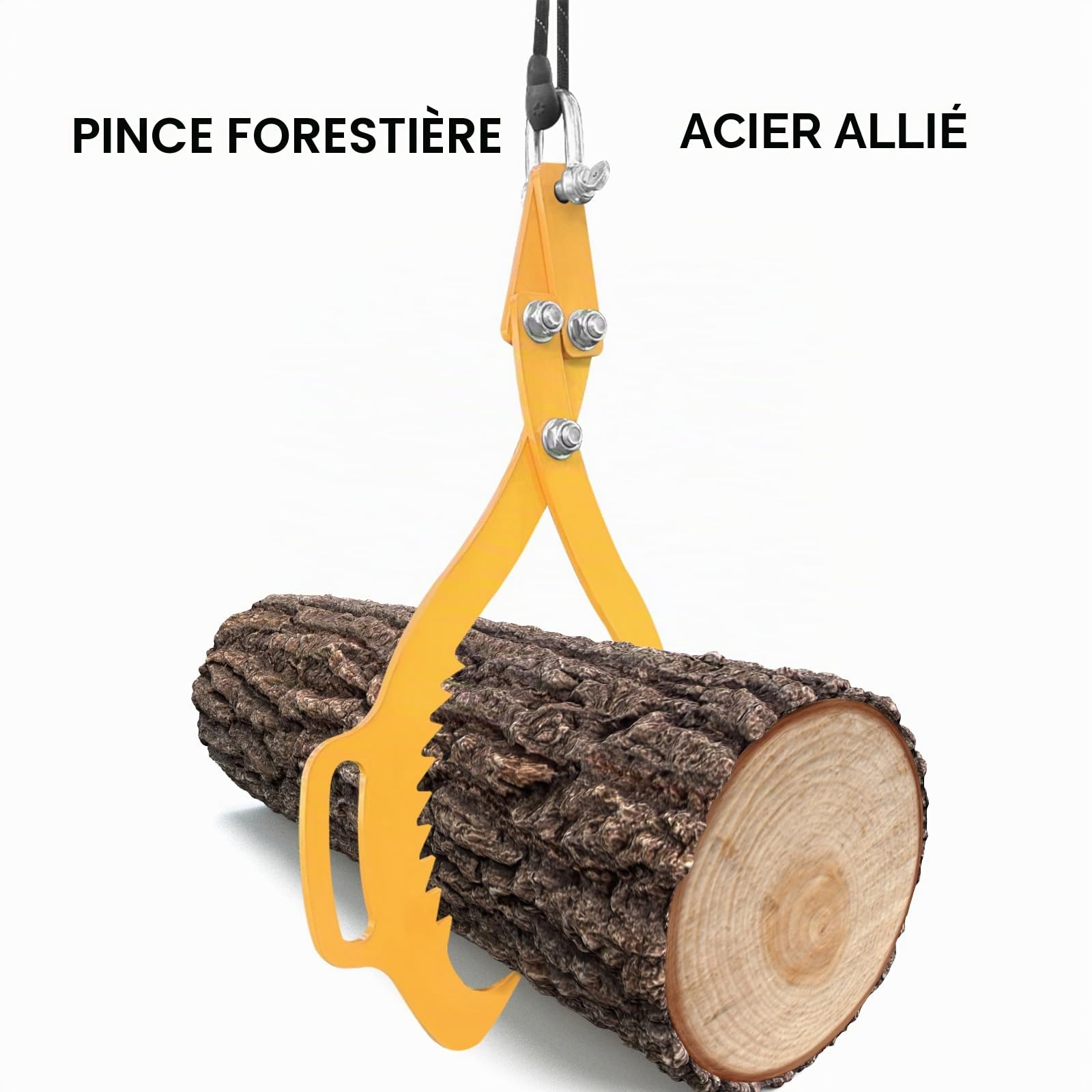Pince Forestière pour Troncs, Grappin Forestier Capacité 1000kg pour Troncs 640mm, Pince de Levage avec 2 Mandrins de Serrage, Griffe à Boispour Grumes, Bûches