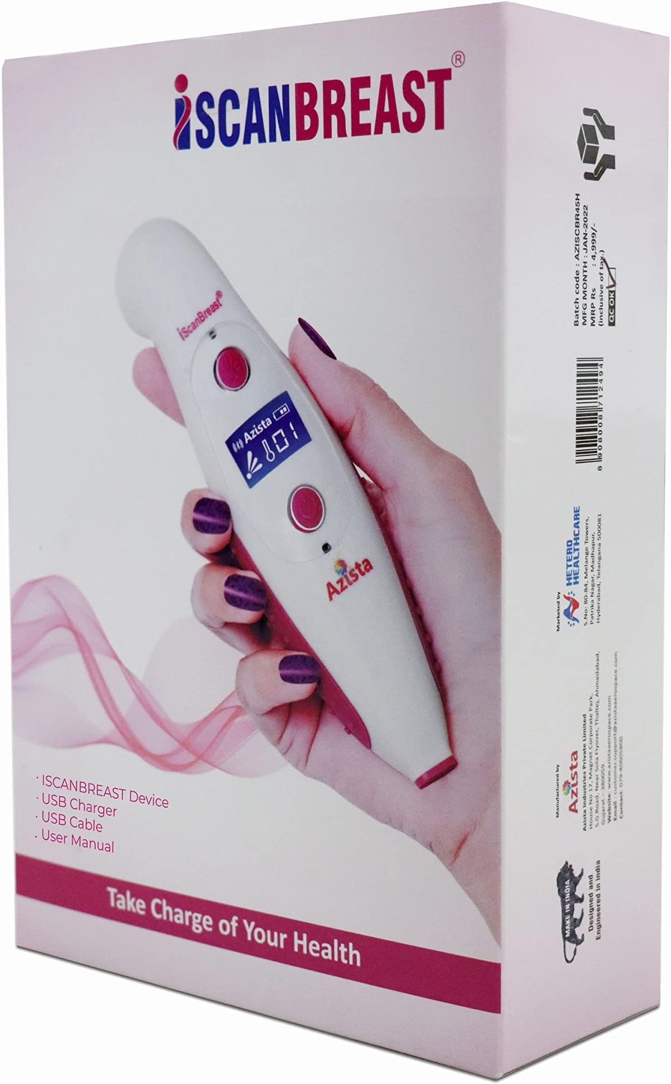 - iSCANBREAST - Self Breast Screening Device with Advanced Red LED Technology for Early Screening of Breast Abnormalities - Portable & Rechargeable Examination Device