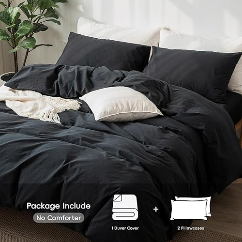 Miniatura 332 de MooMee - Juego de funda de edredón, 100% algodón lavado, textura parecida al lino, transpirable, duradero, suave y cómodo (gris pardo, King)