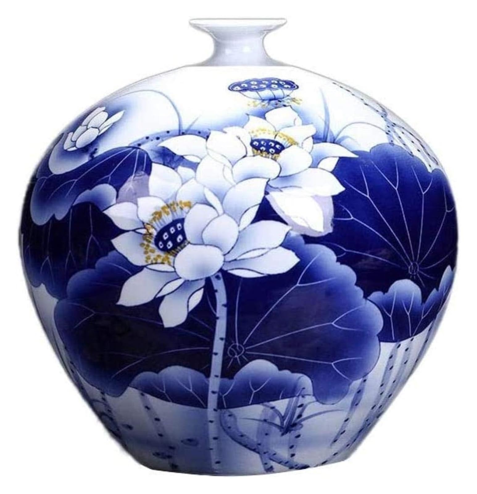 Bzgpmfud One Color Vase Desktop Ceramic Handmade Craft Lotus Pattern Living Tv Cabinet Decoration