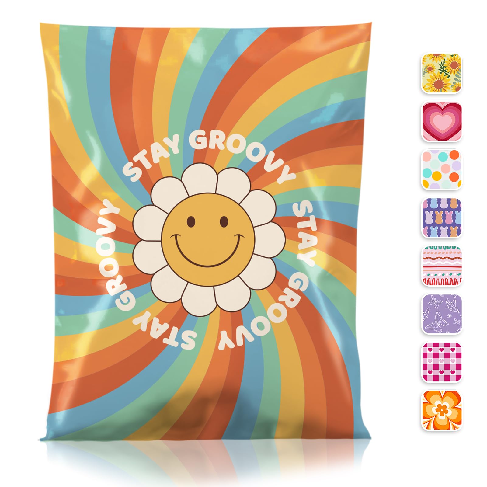 Metronic Poly Mailers 14.5x19" 50pc Colorful Rainbow, Self Seal Large Shipping Bags Envelopes, Cute Smile Face Print Mailers Poly Bags Packaging