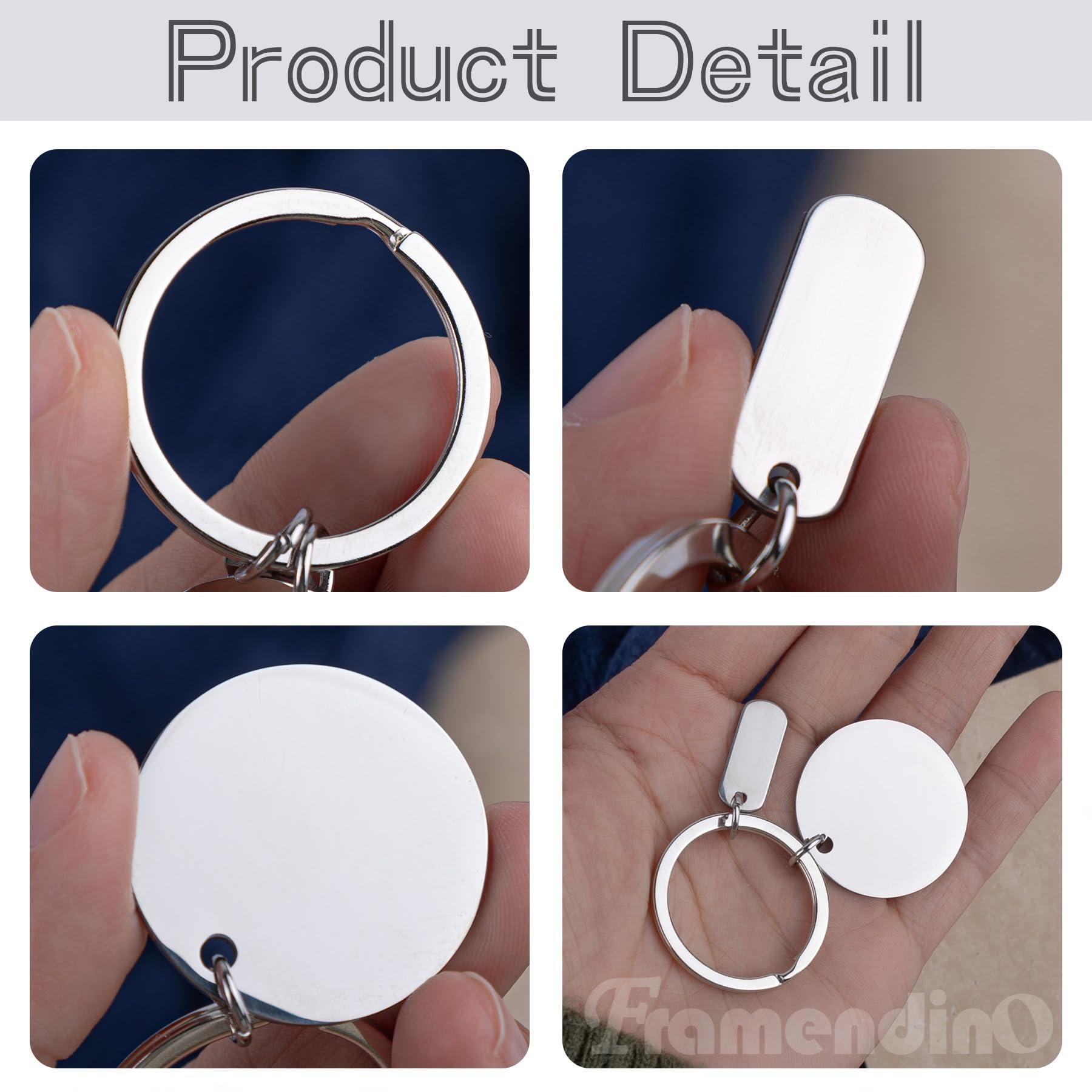 Framendino 10 Pack Black Engravable Metal Keychain Blanks - 1.97x0.79 Inch Stainless Steel Tags For DIY Stamping & Crafts